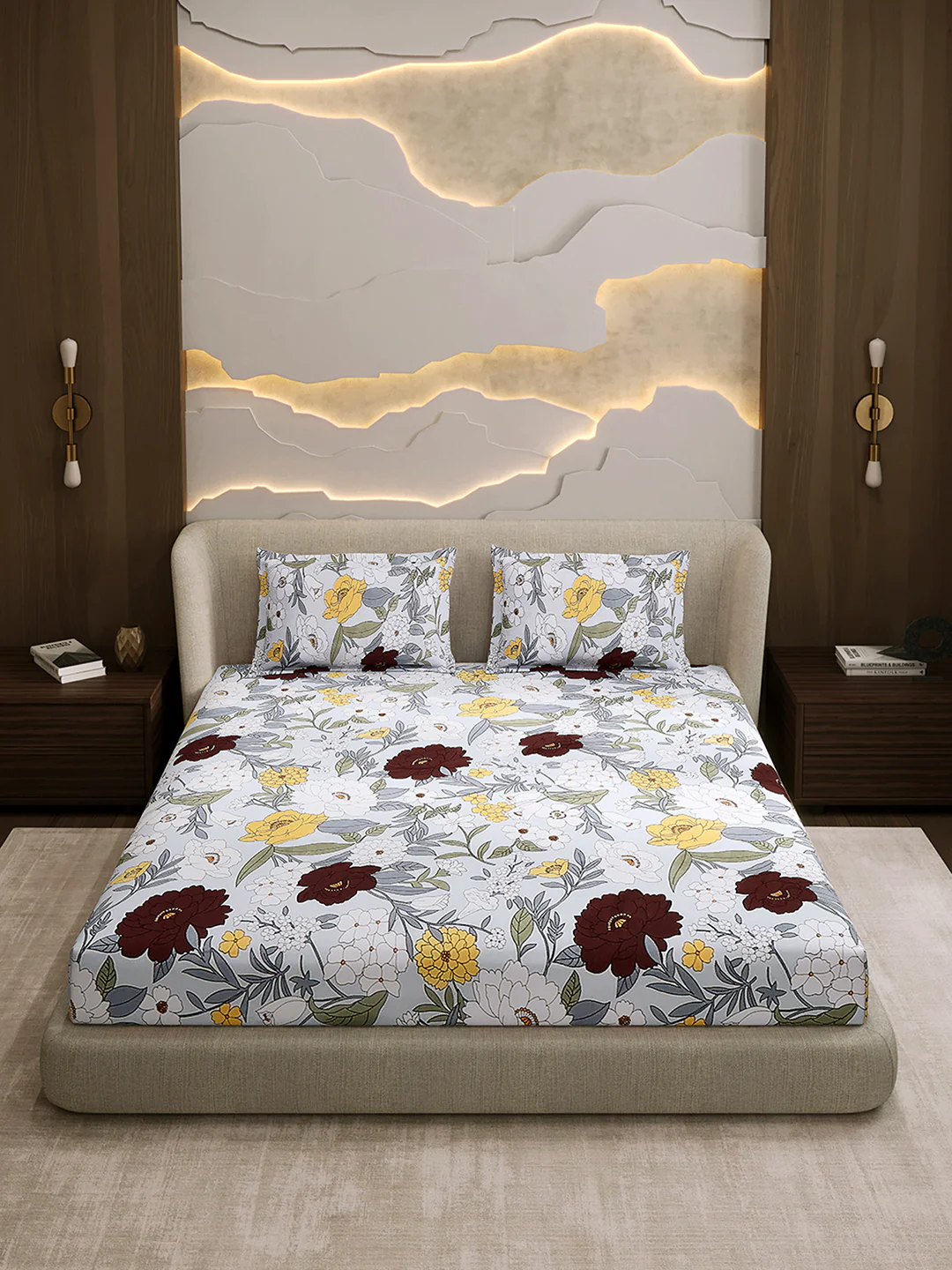 104 TC 100% Cotton Double Bed 1 Bedsheet with 2 Pillow Cover (Samriddhi) - Image 2