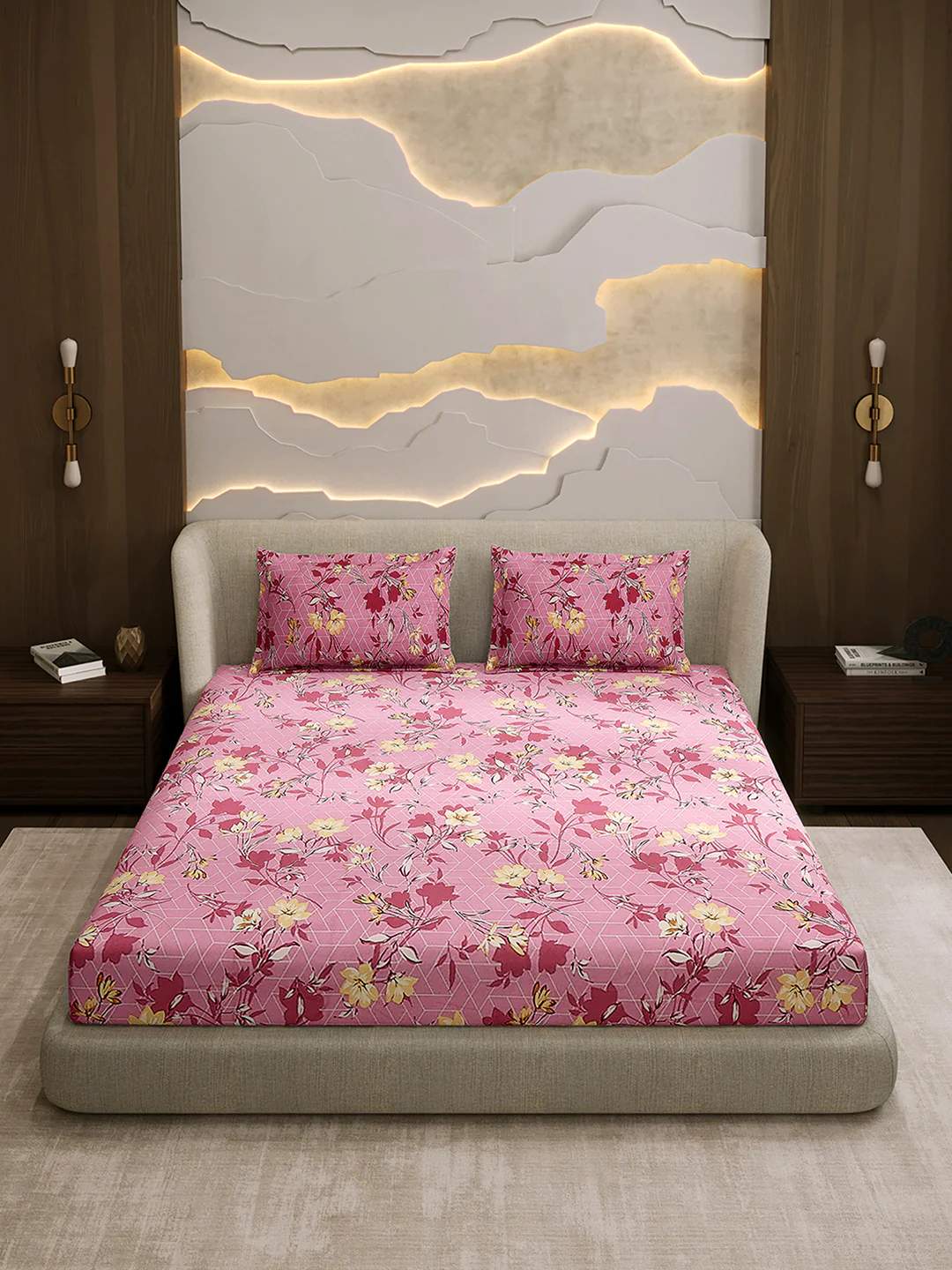 104 TC 100% Cotton Double Bed 1 Bedsheet with 2 Pillow Cover (Samriddhi) - Image 2