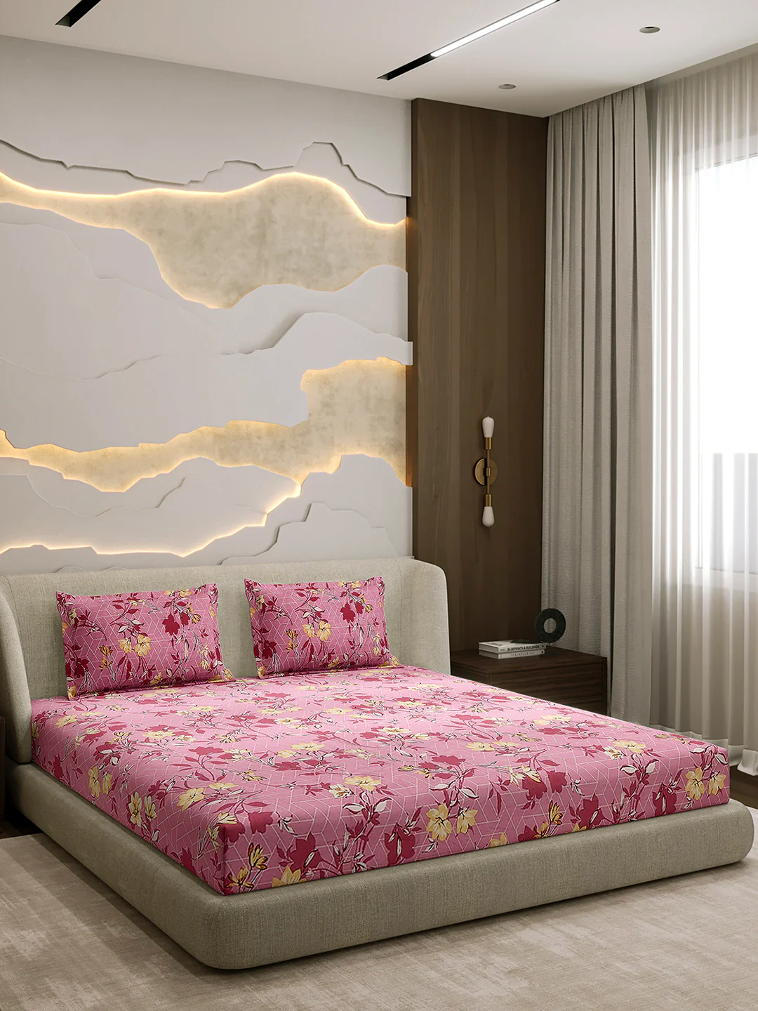 104 TC 100% Cotton Double Bed 1 Bedsheet with 2 Pillow Cover (Samriddhi) - Image 4