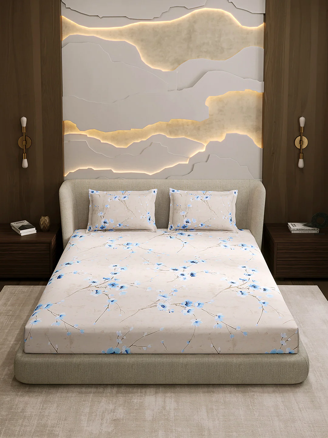 104 TC 100% Cotton Double Bed 1 Bedsheet with 2 Pillow Cover (Samriddhi) - Image 2