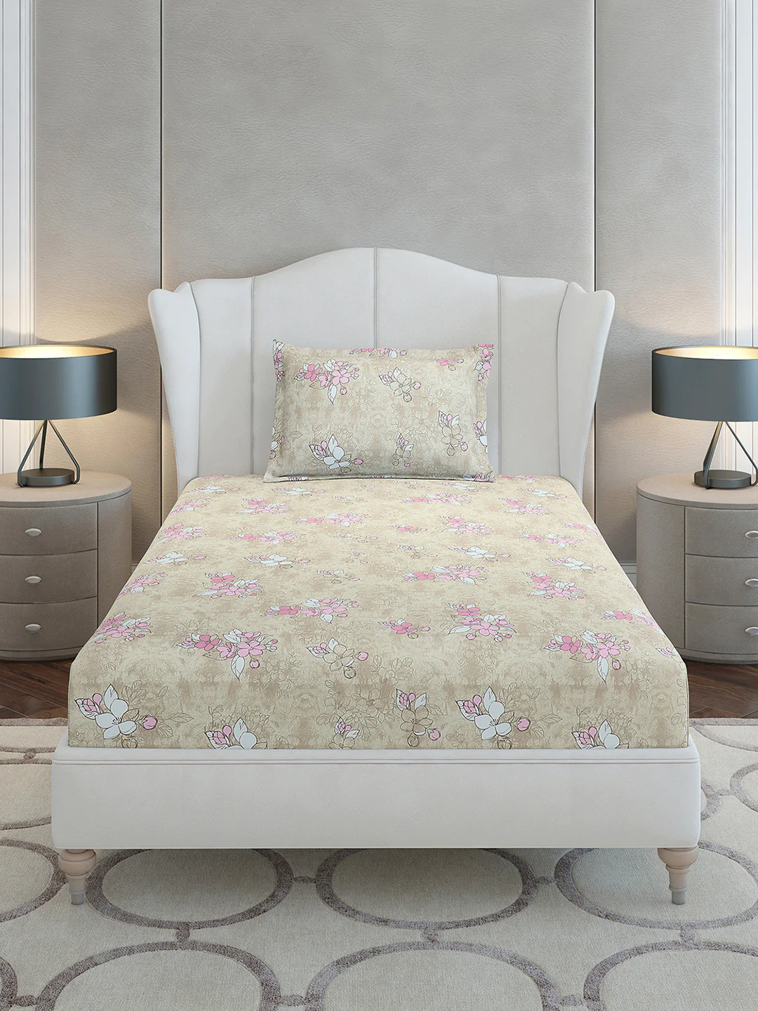 104 TC Cotton Single Bedsheet with 1 Pillow Cover (Elegance) - Image 3
