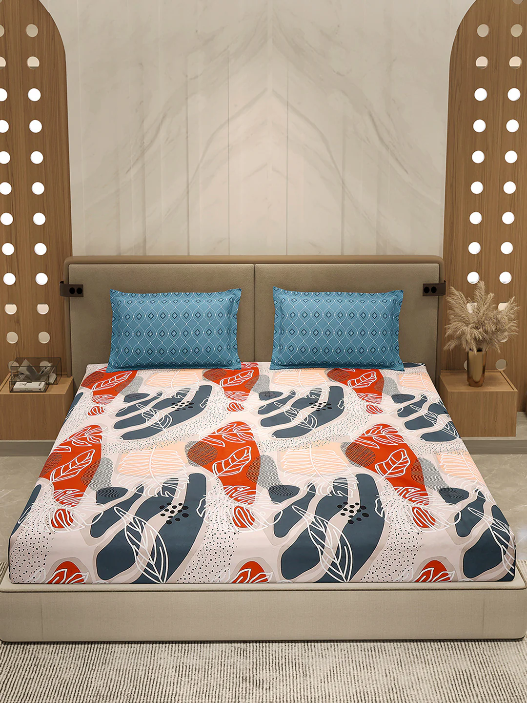 110 GSM Polyester Double Bed 1 Bedsheet with 2 Pillow Cover (Aromatica) - Image 2