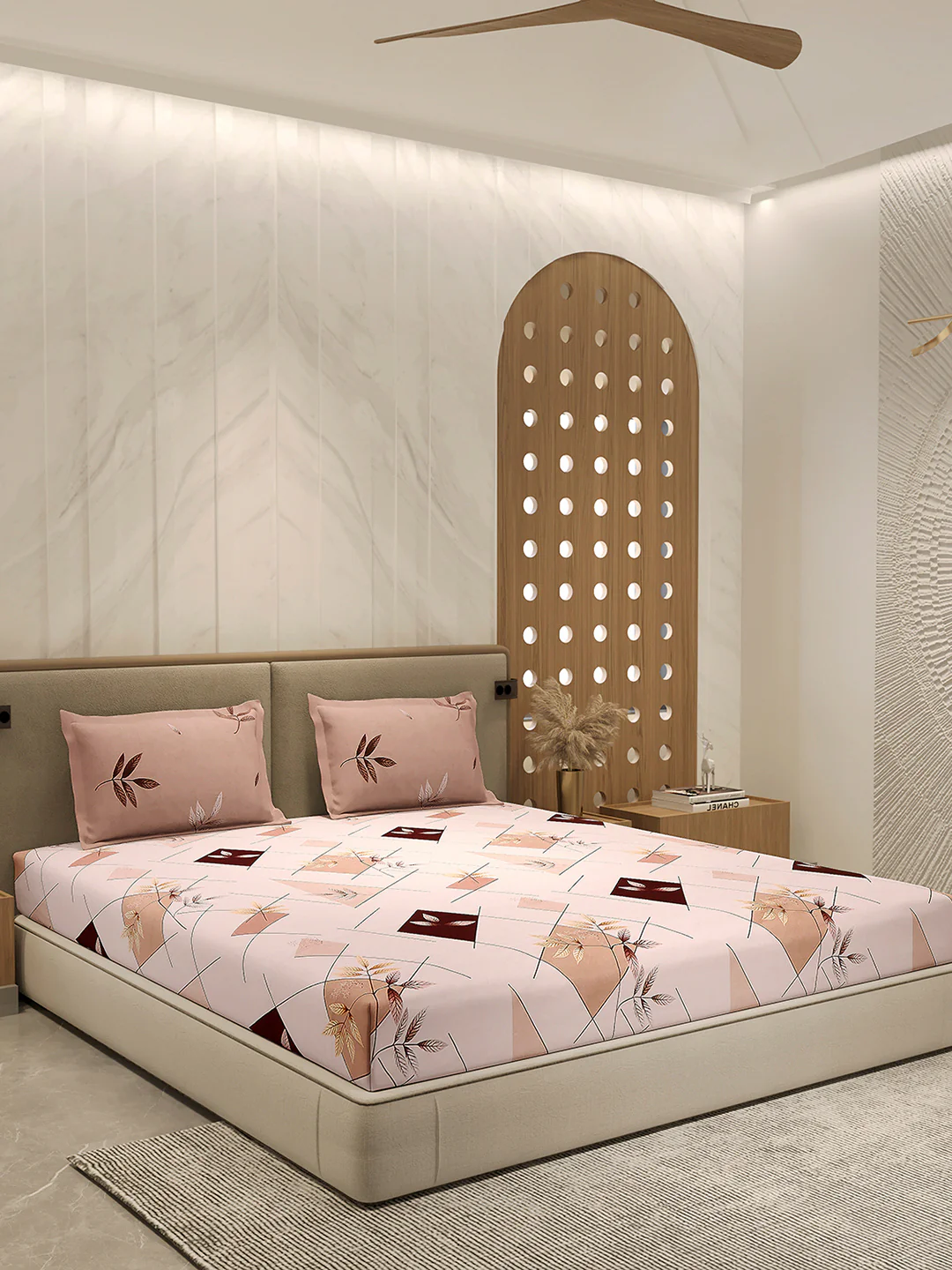 110 GSM Polyester Double Bed 1 Bedsheet with 2 Pillow Cover (Aromatica) - Image 4