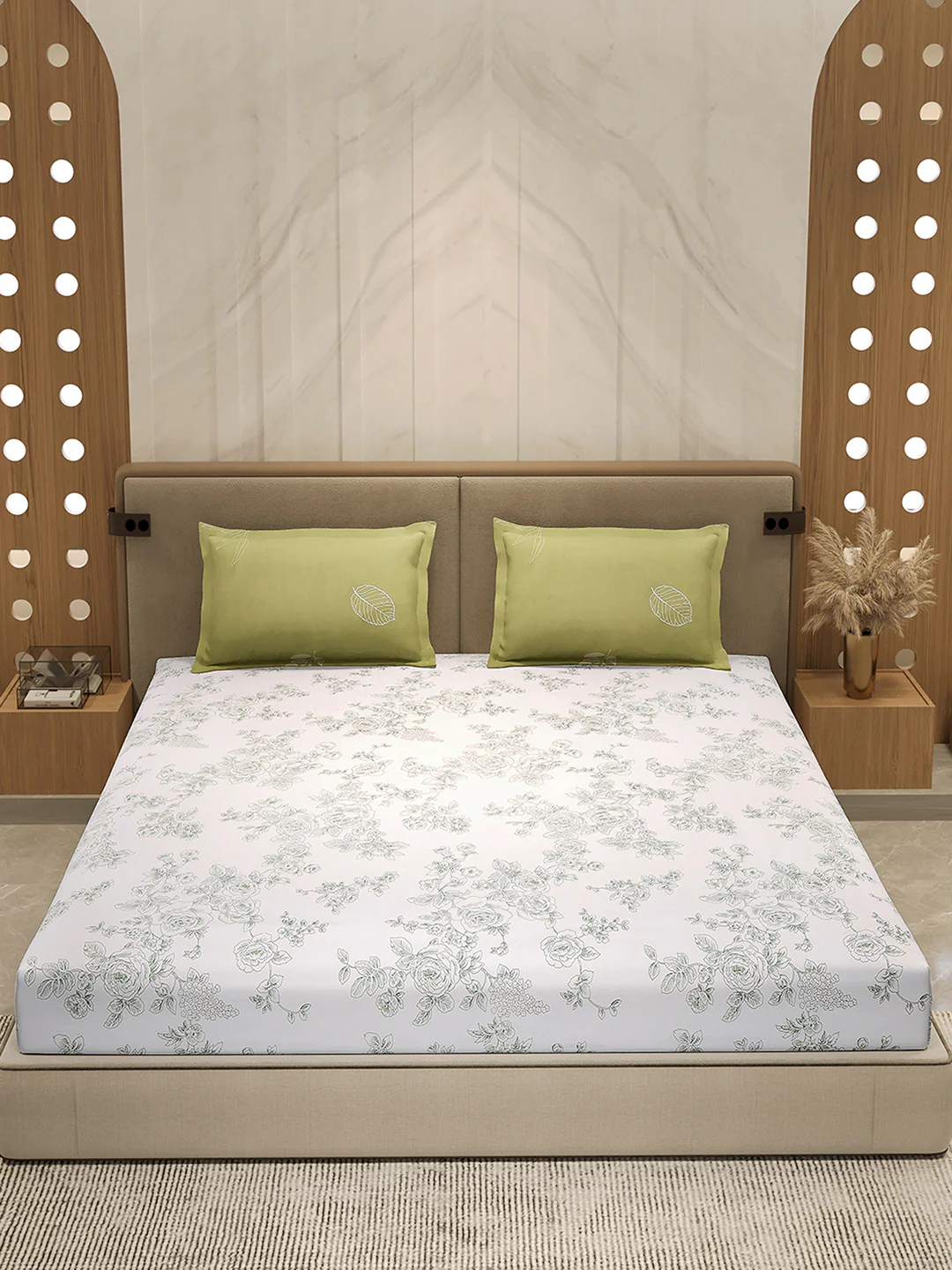 110 GSM Polyester Double Bed 1 Bedsheet with 2 Pillow Cover (Aromatica) - Image 2