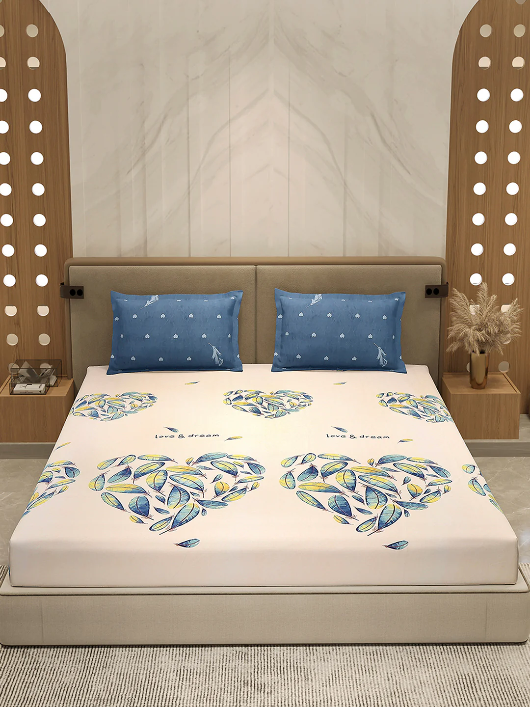 110 GSM Polyester Double Bed 1 Bedsheet with 2 Pillow Cover (Aromatica) - Image 2