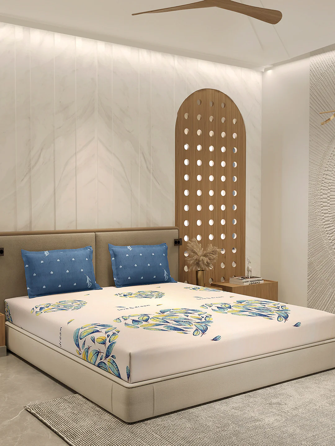 110 GSM Polyester Double Bed 1 Bedsheet with 2 Pillow Cover (Aromatica) - Image 4