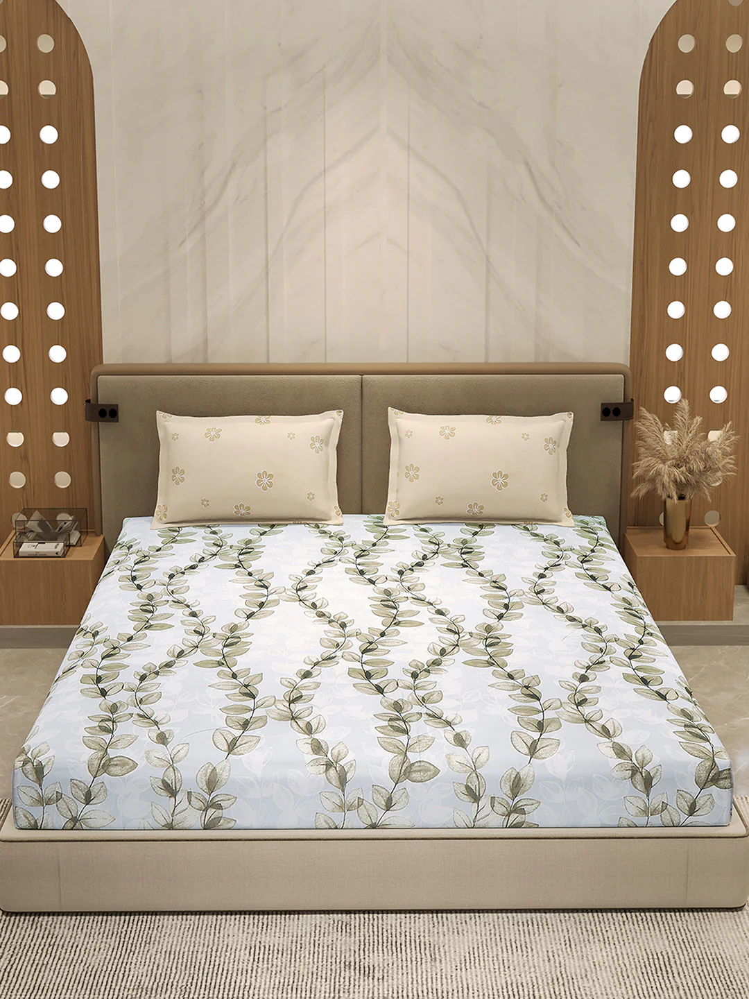 110 GSM Polyester Double Bed 1 Bedsheet with 2 Pillow Cover (Aromatica) - Image 2