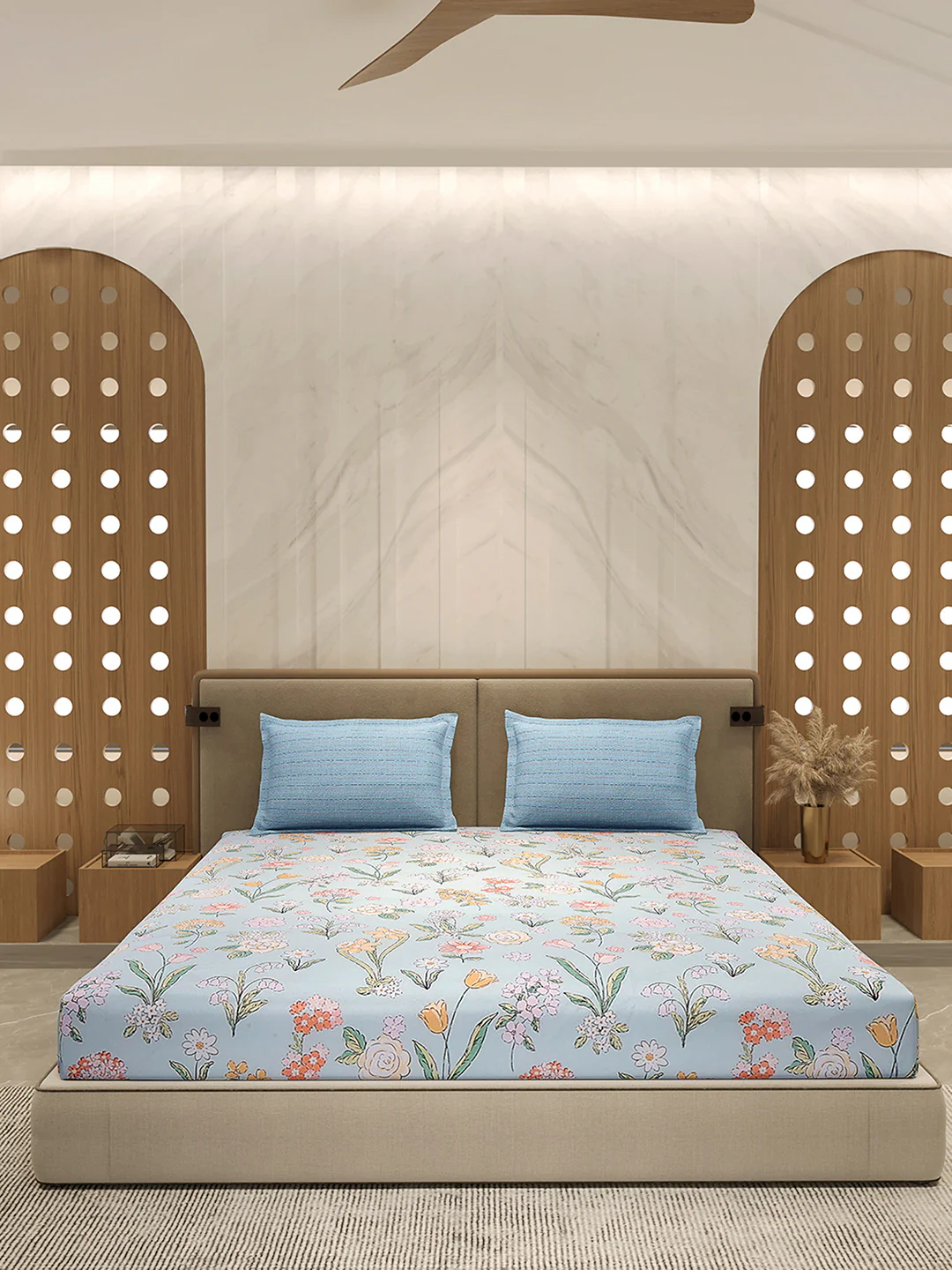 110 GSM Polyester Double Bed 1 Bedsheet with 2 Pillow Cover (Aromatica) - Image 3