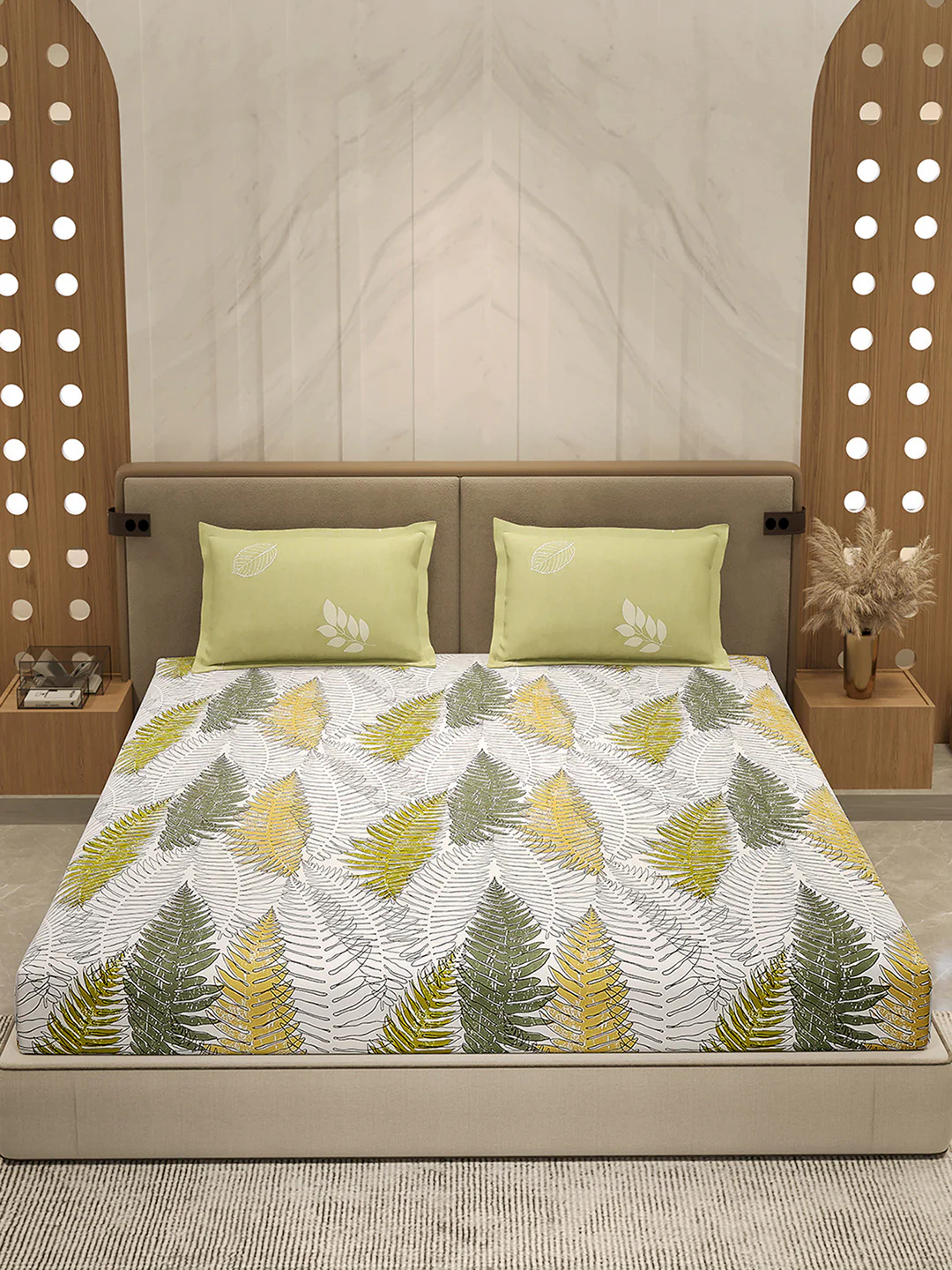 110 GSM Polyester Double Bed 1 Bedsheet with 2 Pillow Cover (Aromatica) - Image 2