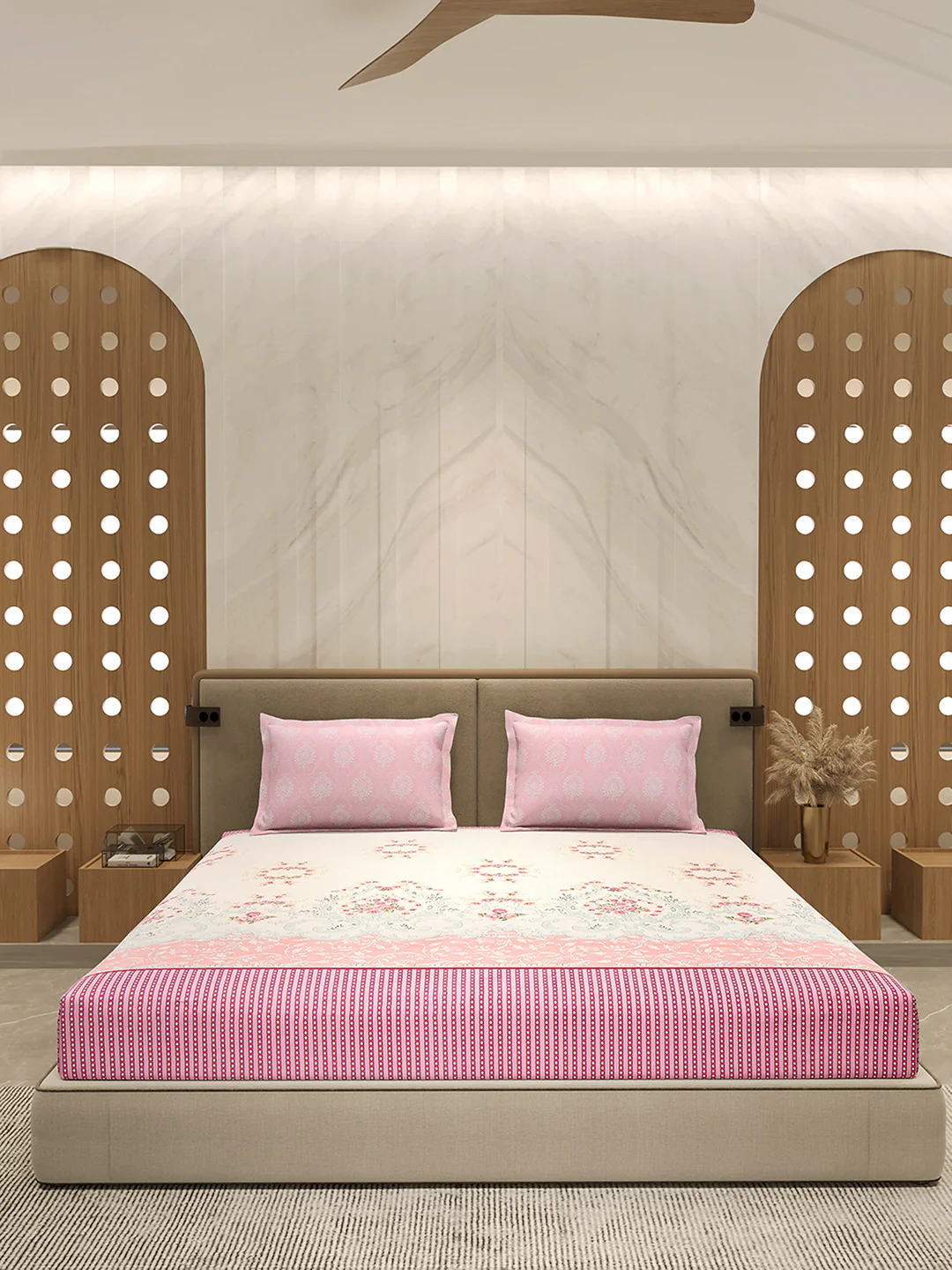 110 GSM Polyester Double Bed 1 Bedsheet with 2 Pillow Cover (Aromatica) - Image 3