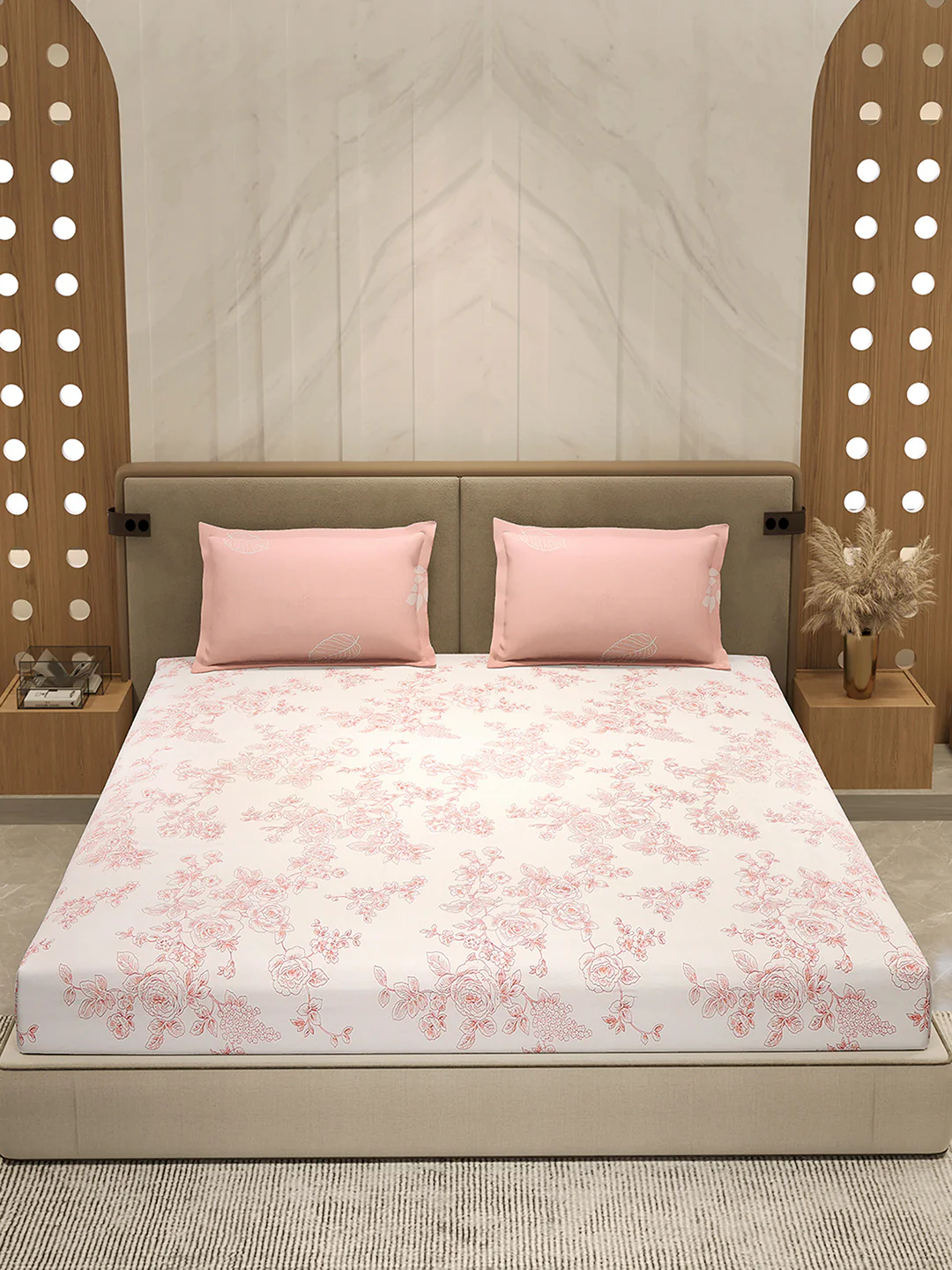 110 GSM Polyester Double Bed 1 Bedsheet with 2 Pillow Cover (Aromatica) - Image 2