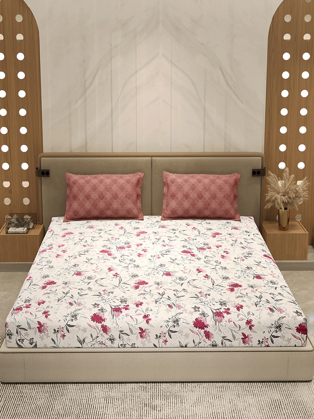 110 GSM Polyester Double Bed 1 Bedsheet with 2 Pillow Cover (Aromatica) - Image 2