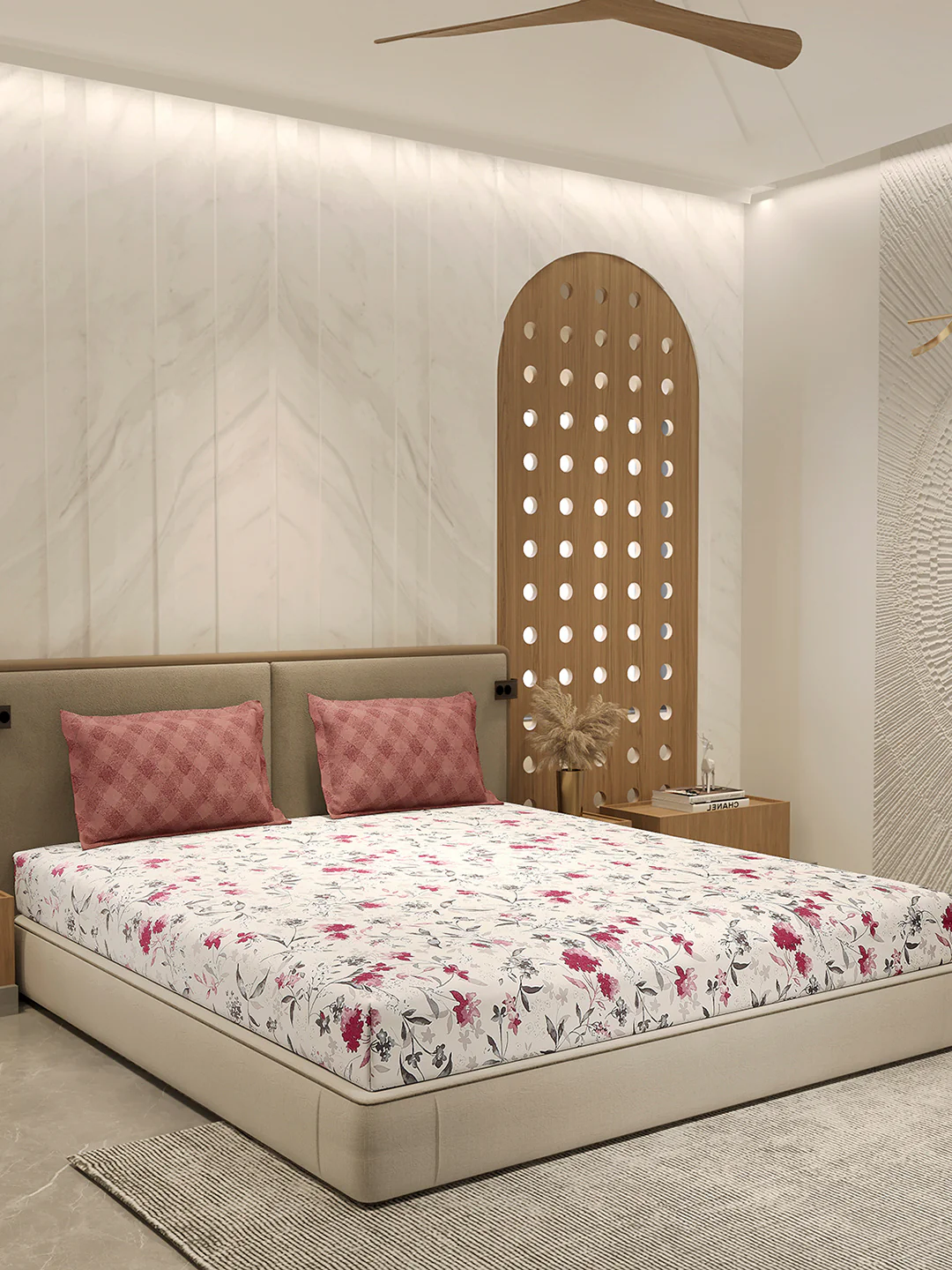 110 GSM Polyester Double Bed 1 Bedsheet with 2 Pillow Cover (Aromatica) - Image 4