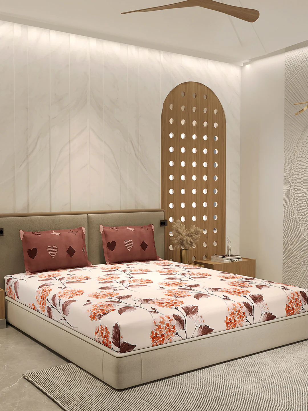 110 GSM Polyester Double Bed 1 Bedsheet with 2 Pillow Cover (Aromatica) - Image 4