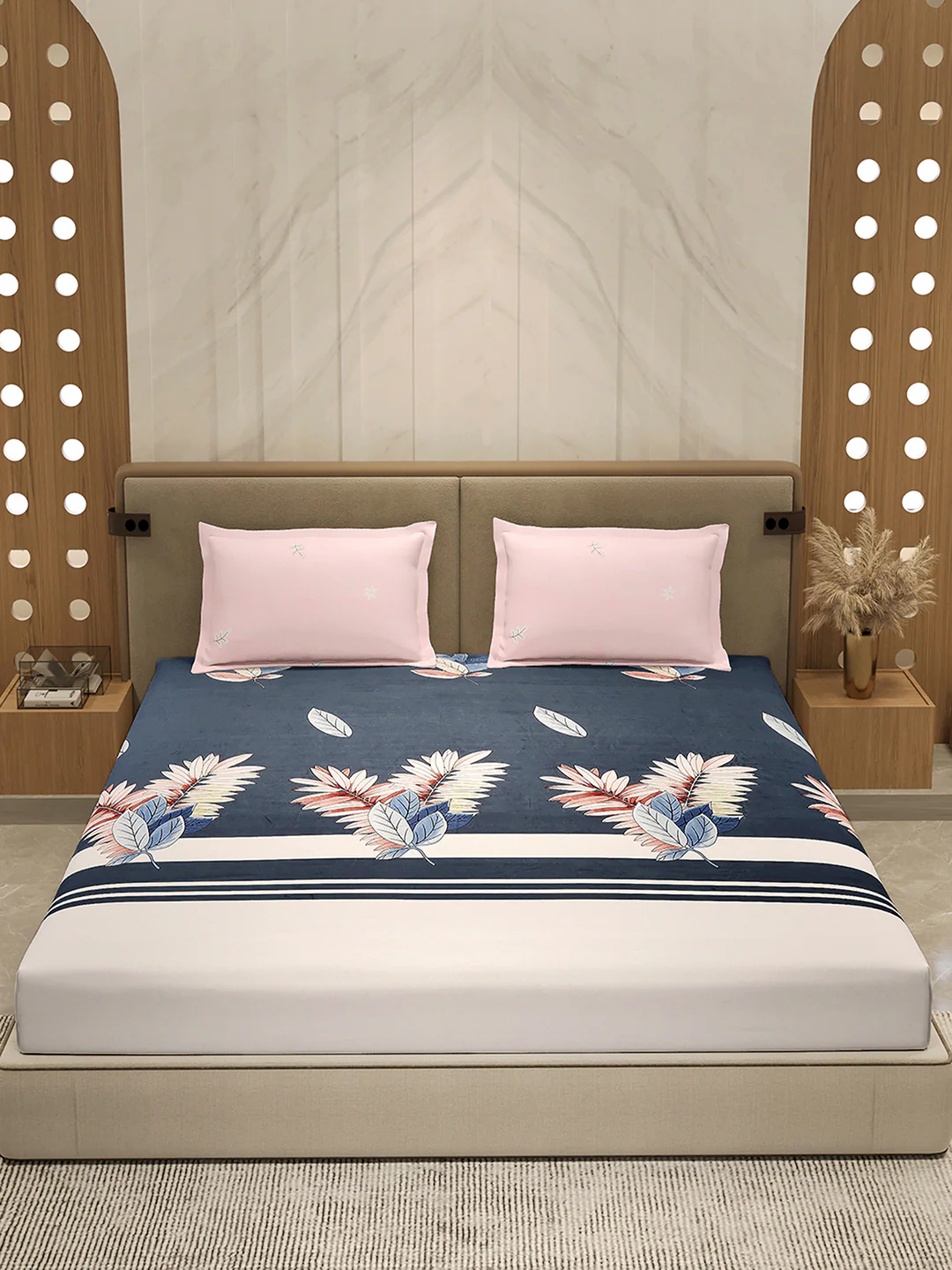 110 GSM Polyester Double Bed 1 Bedsheet with 2 Pillow Cover (Aromatica) - Image 2