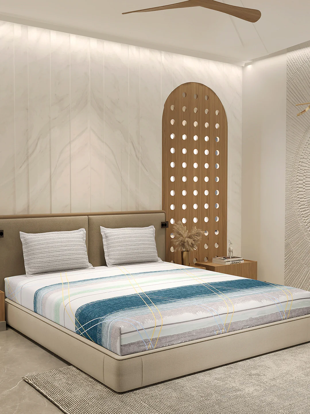 110 GSM Polyester Double Bed 1 Bedsheet with 2 Pillow Cover (Aromatica) - Image 4