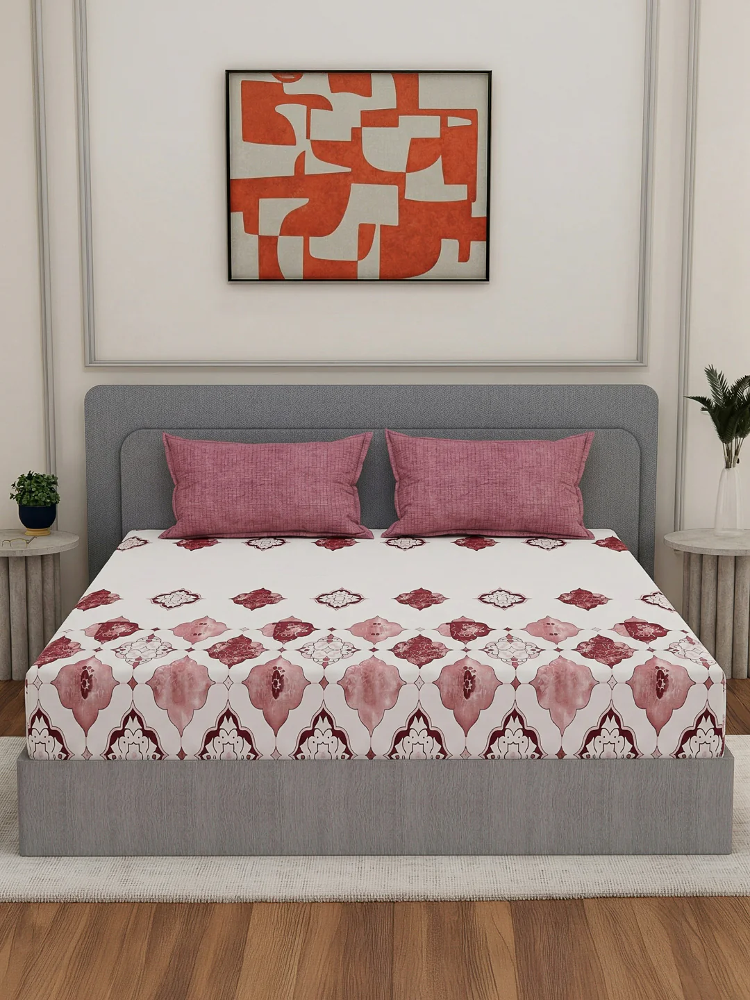 110 GSM Polyester Double Bed Bedsheet with 2 Pillow Covers Aromatica Collection - Image 3