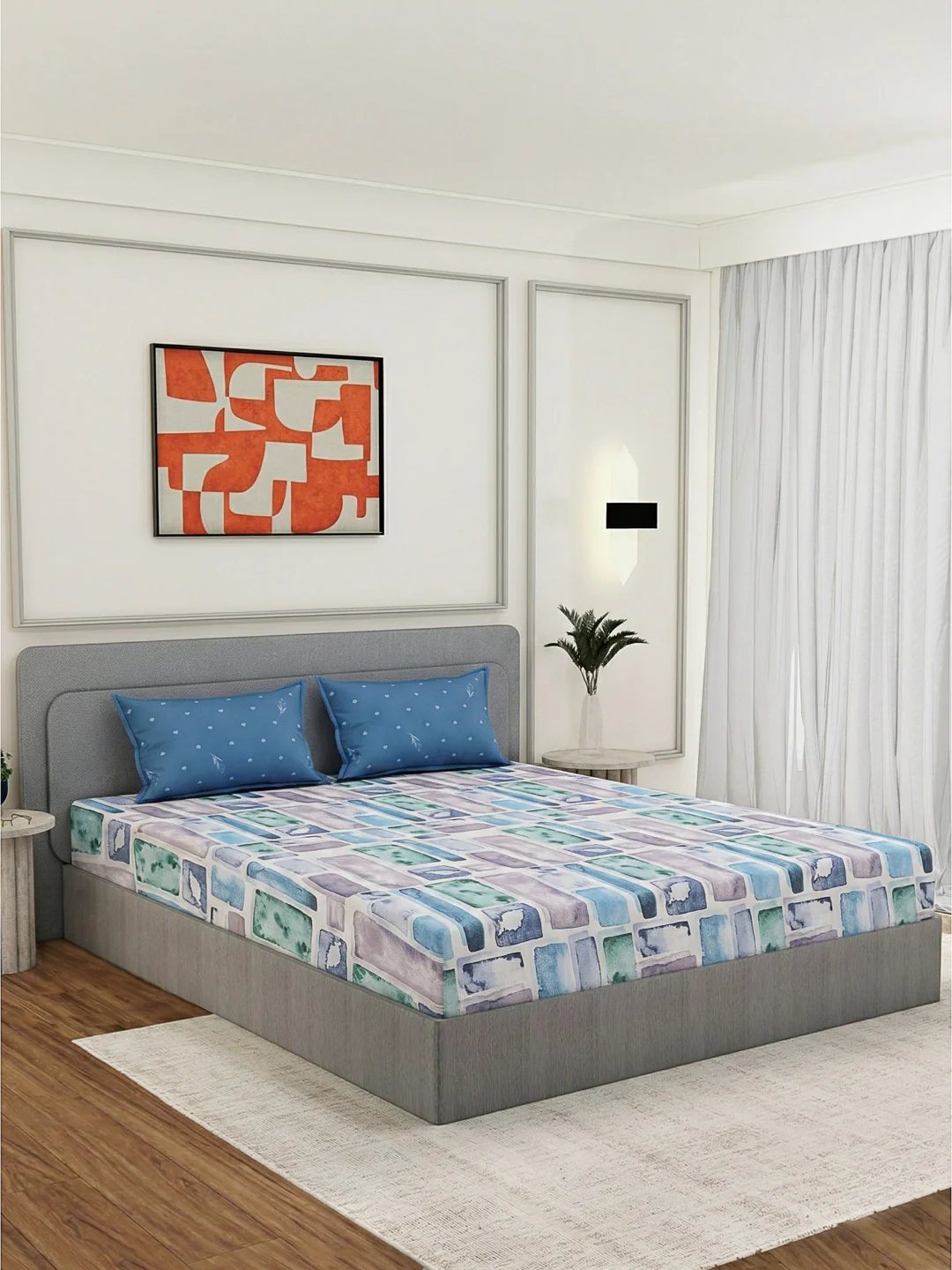 110 GSM Polyester Double Bed Bedsheet with 2 Pillow Covers Aromatica Collection - Image 2