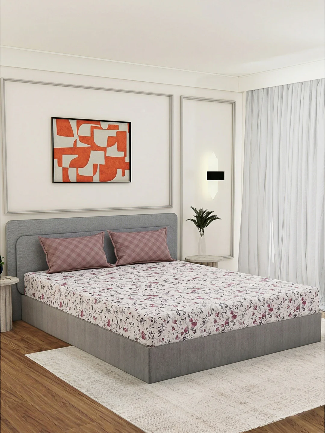 110 GSM Polyester Double Bed Bedsheet with 2 Pillow Covers Aromatica Collection - Image 2