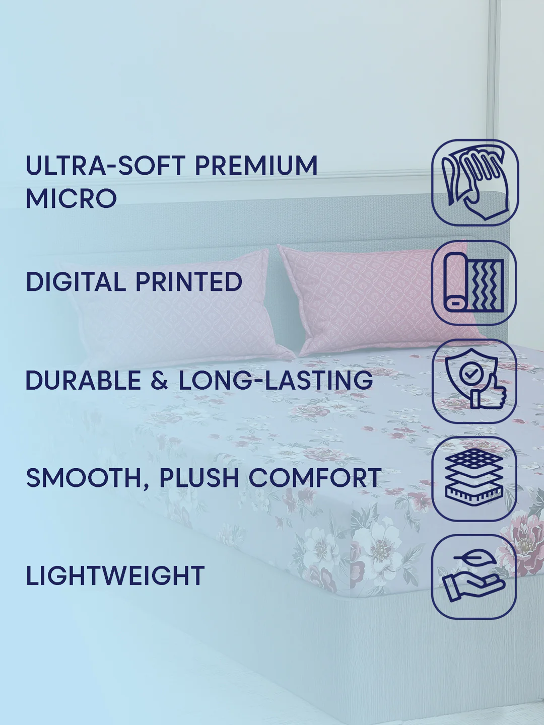 110 GSM Polyester Double Bed Bedsheet with 2 Pillow Covers Aromatica Collection - Image 9