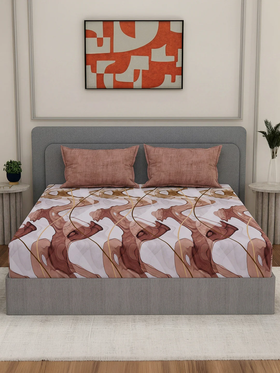 110 GSM Polyester Double Bed Bedsheet with 2 Pillow Covers Aromatica Collection - Image 5