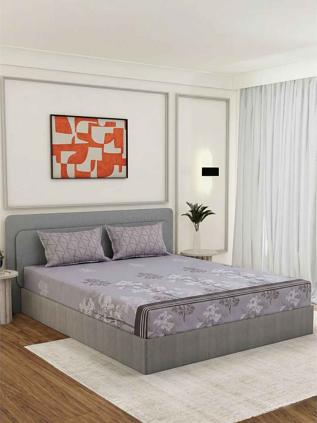 110 GSM Polyester Double Bed Bedsheet with 2 Pillow Covers Aromatica Collection - Image 2