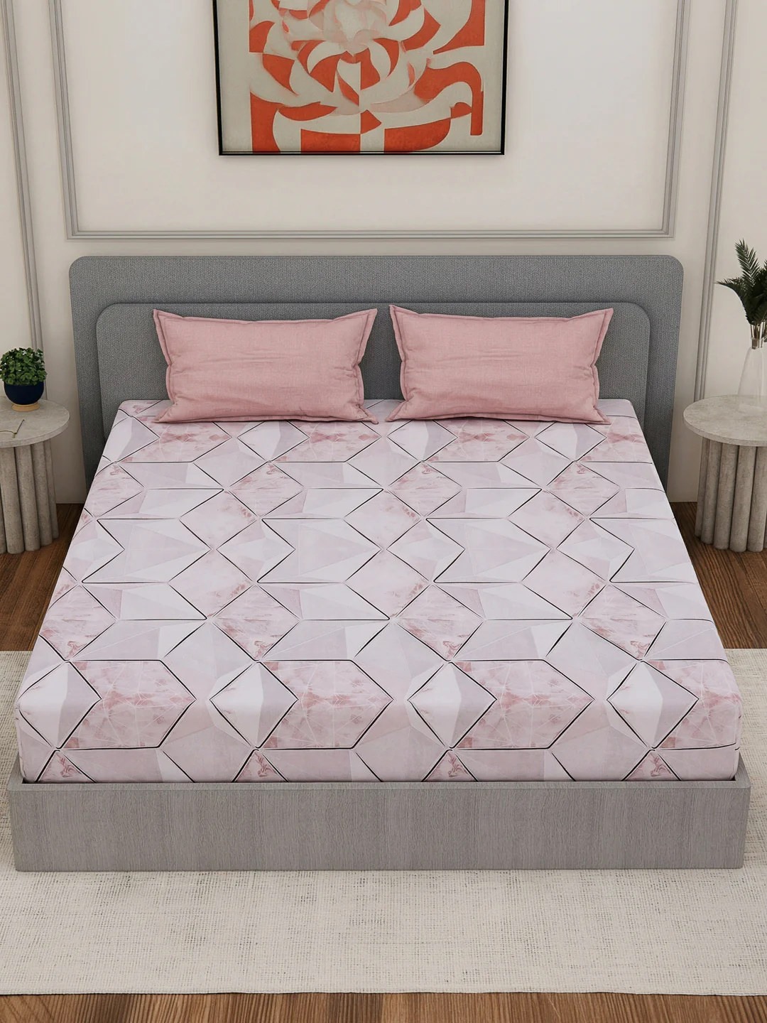 110 GSM Polyester Double Bed Bedsheet with 2 Pillow Covers Aromatica Collection - Image 6