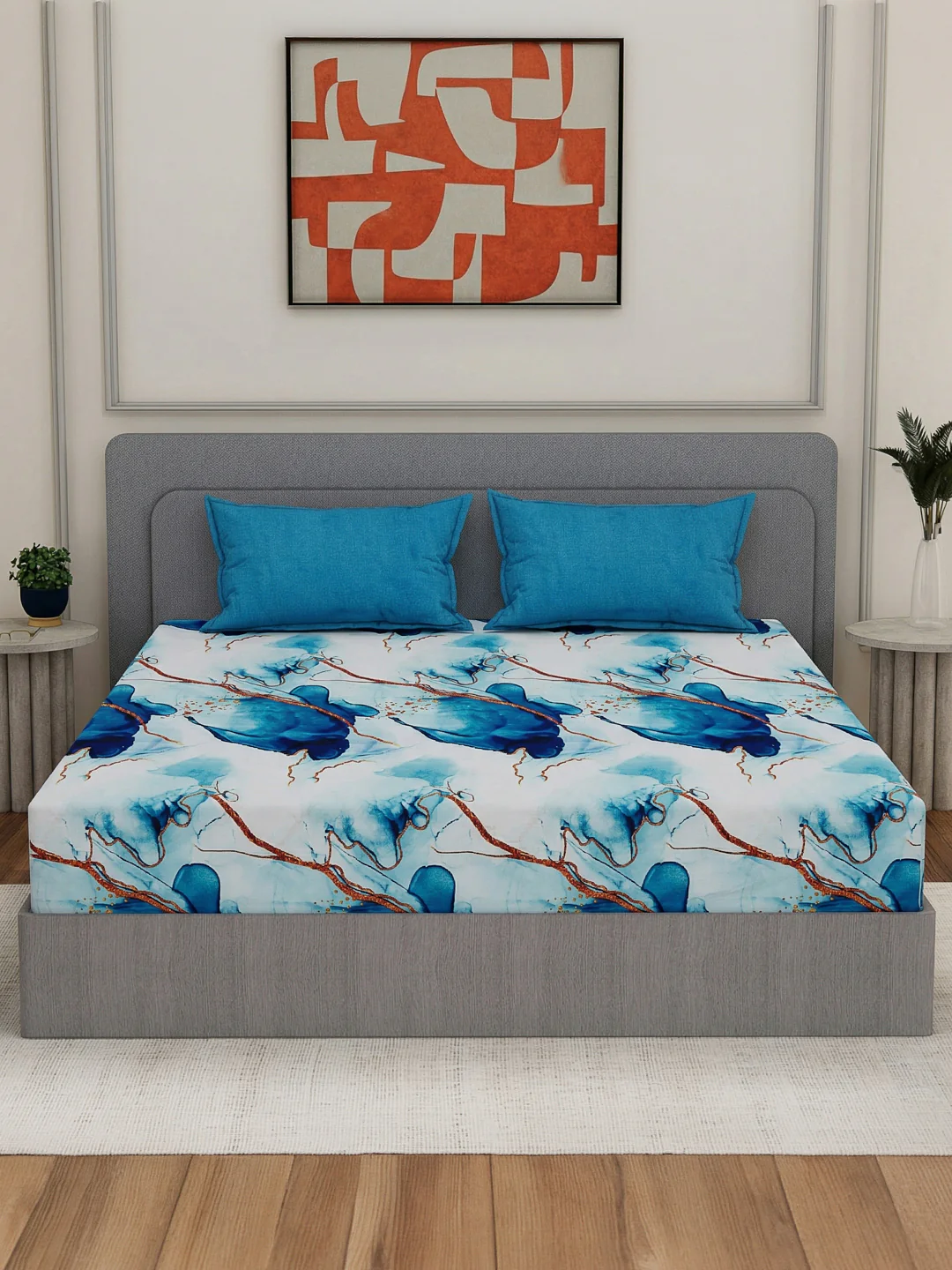 110 GSM Polyester Double Bed Bedsheet with 2 Pillow Covers Aromatica Collection - Image 5