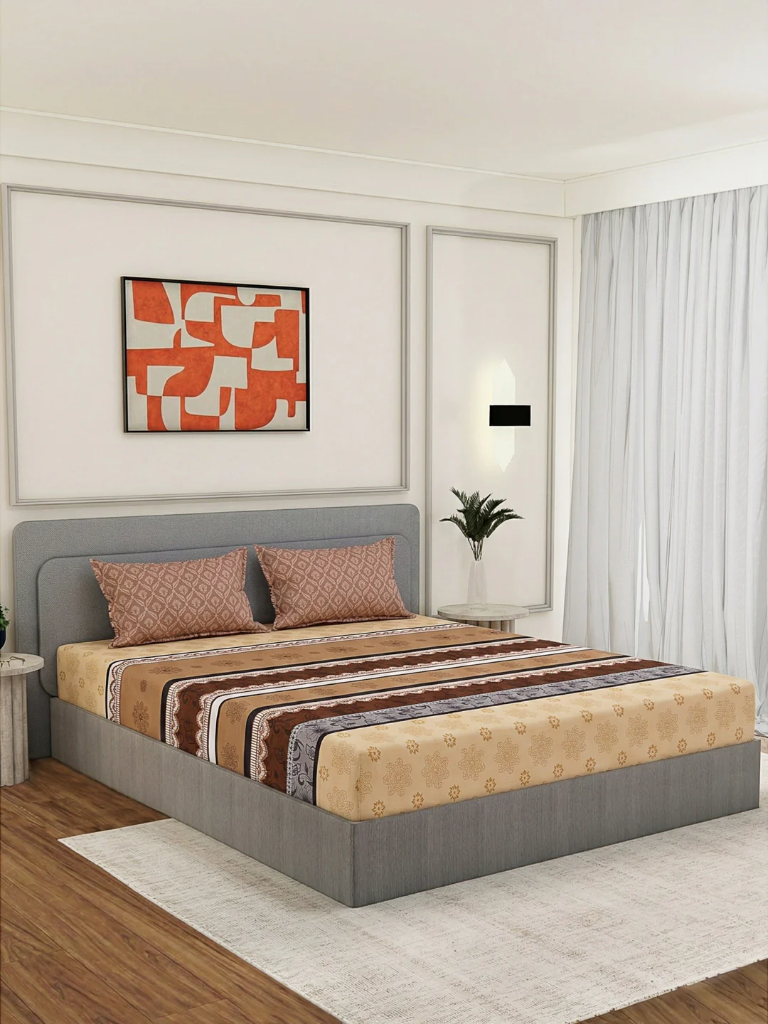 110 GSM Polyester Double Bed Bedsheet with 2 Pillow Covers Aromatica Collection - Image 2