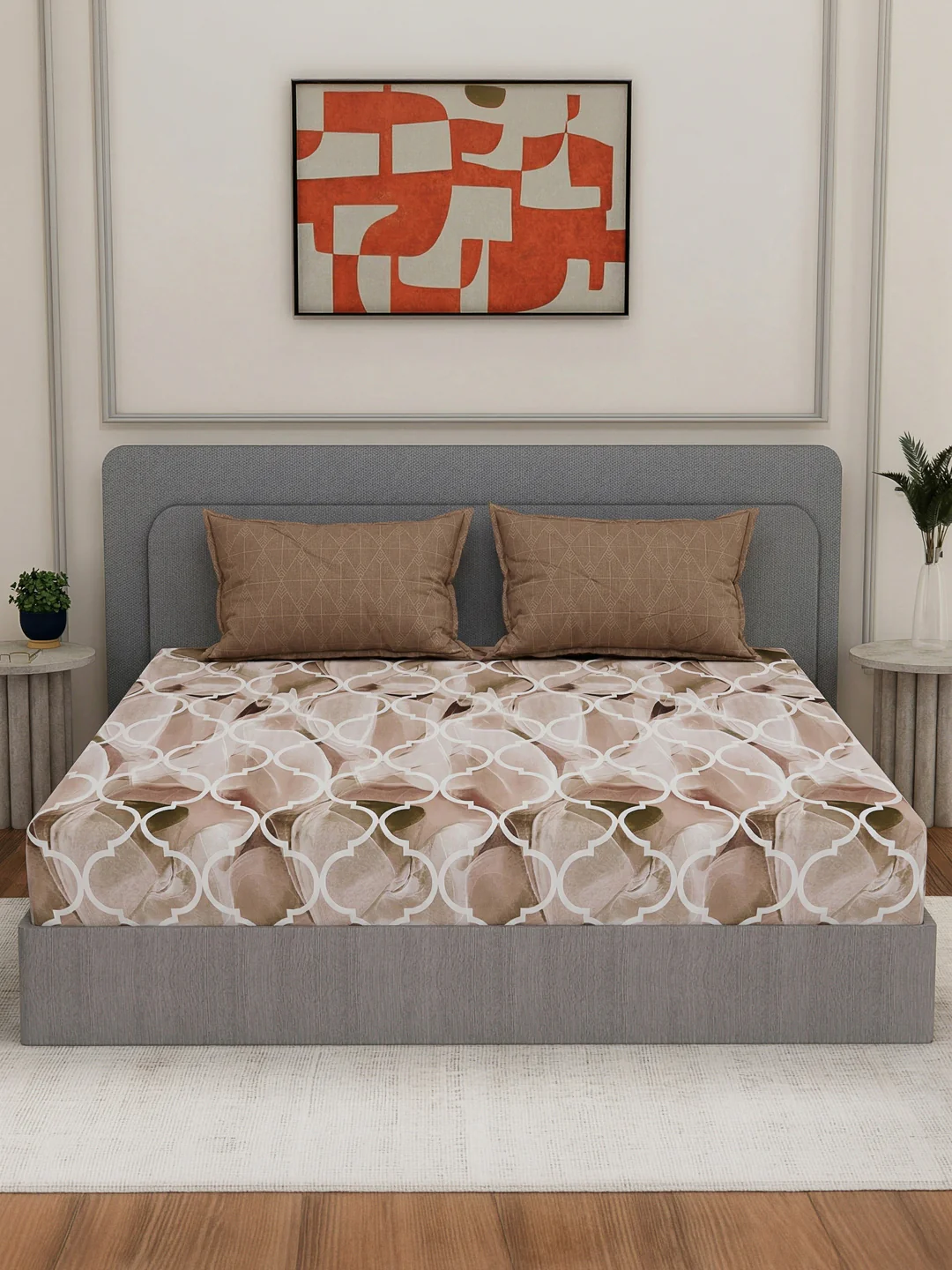 110 GSM Polyester Double Bed Bedsheet with 2 Pillow Covers Aromatica Collection - Image 5