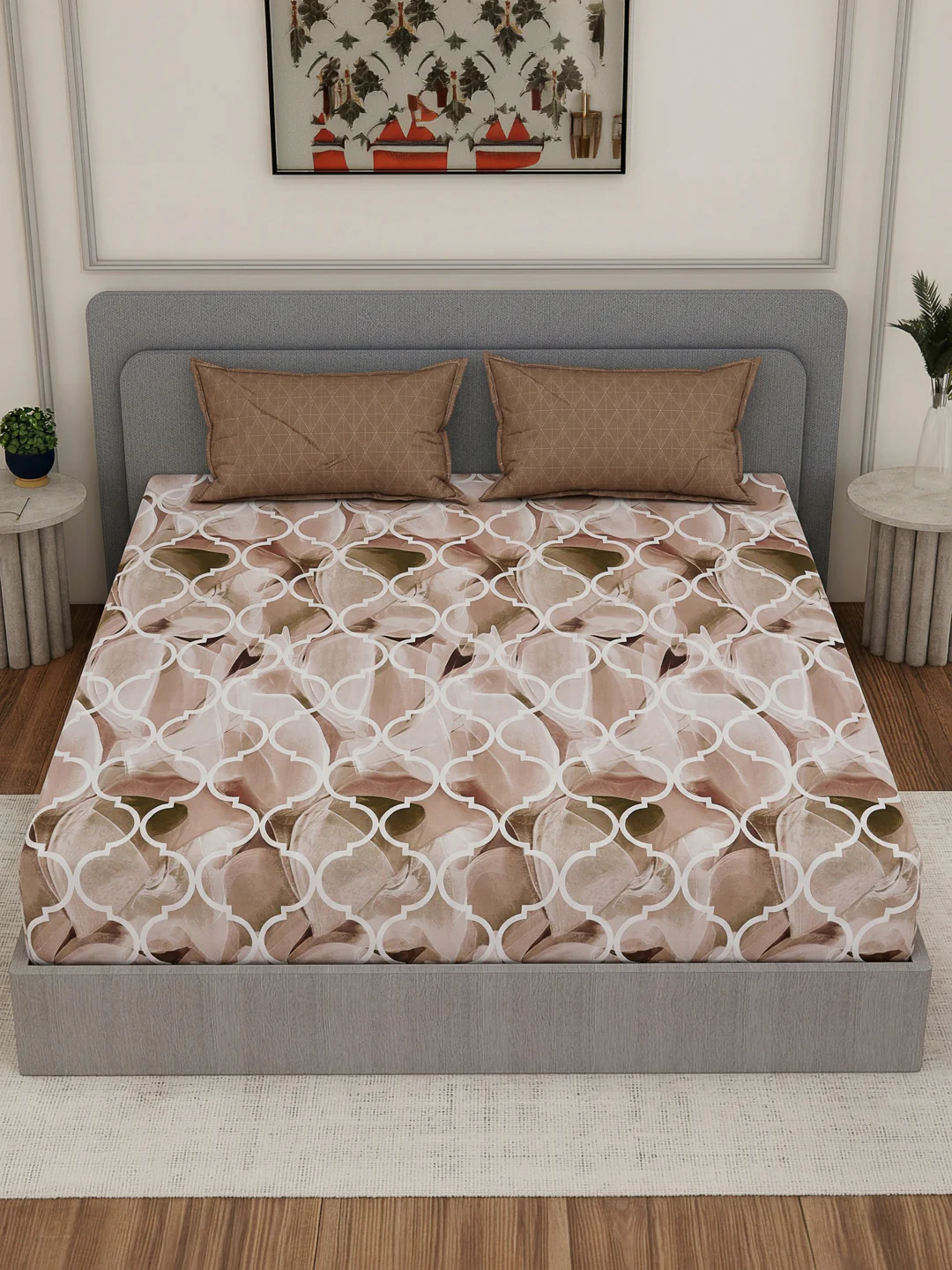 110 GSM Polyester Double Bed Bedsheet with 2 Pillow Covers Aromatica Collection - Image 6