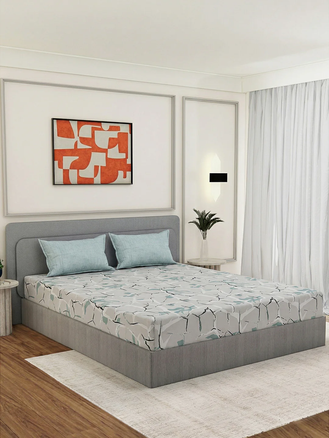 110 GSM Polyester Double Bed Bedsheet with 2 Pillow Covers Aromatica Collection - Image 2