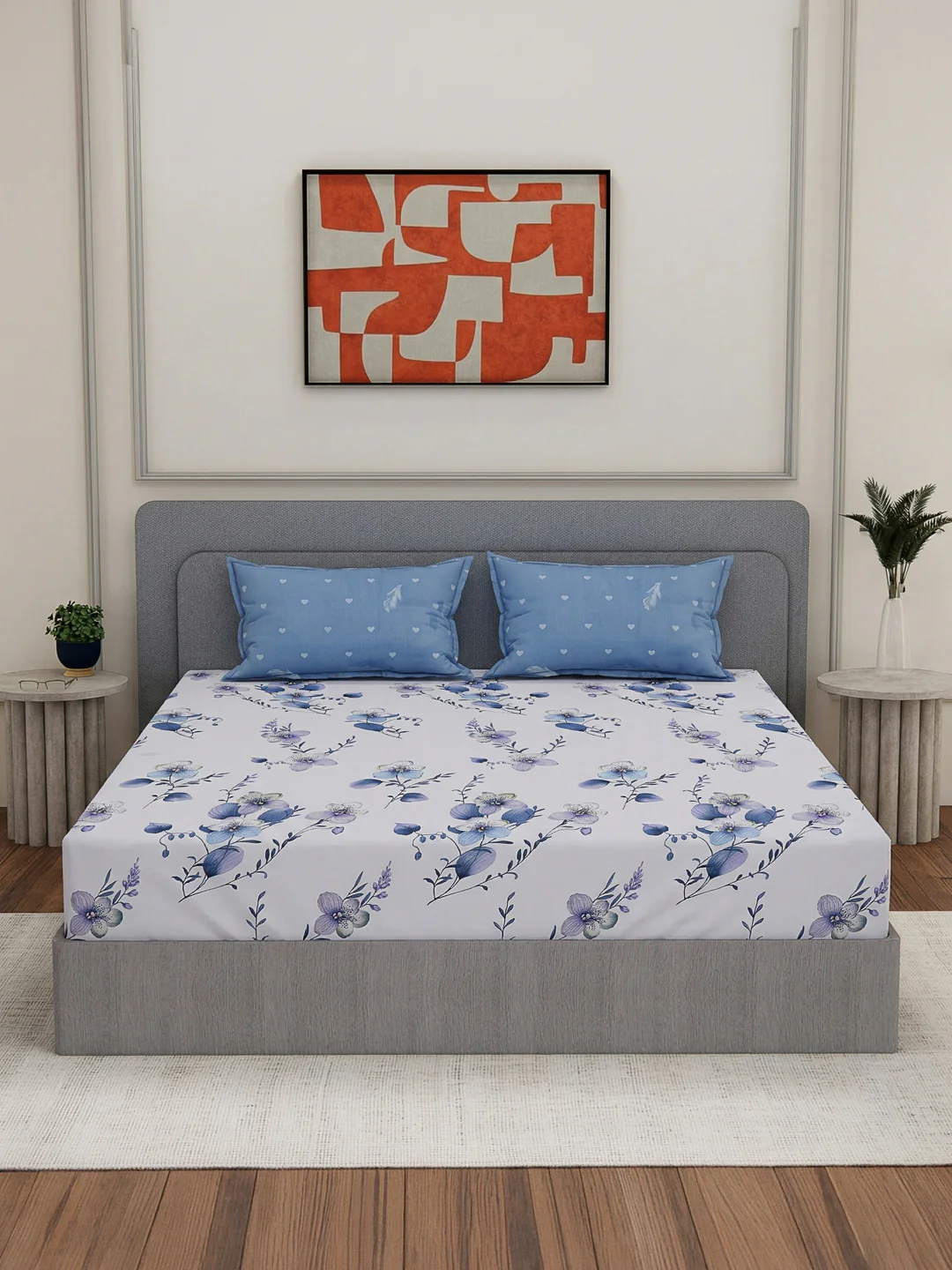 110 GSM Polyester Double Bed Bedsheet with 2 Pillow Covers Aromatica Collection - Image 5