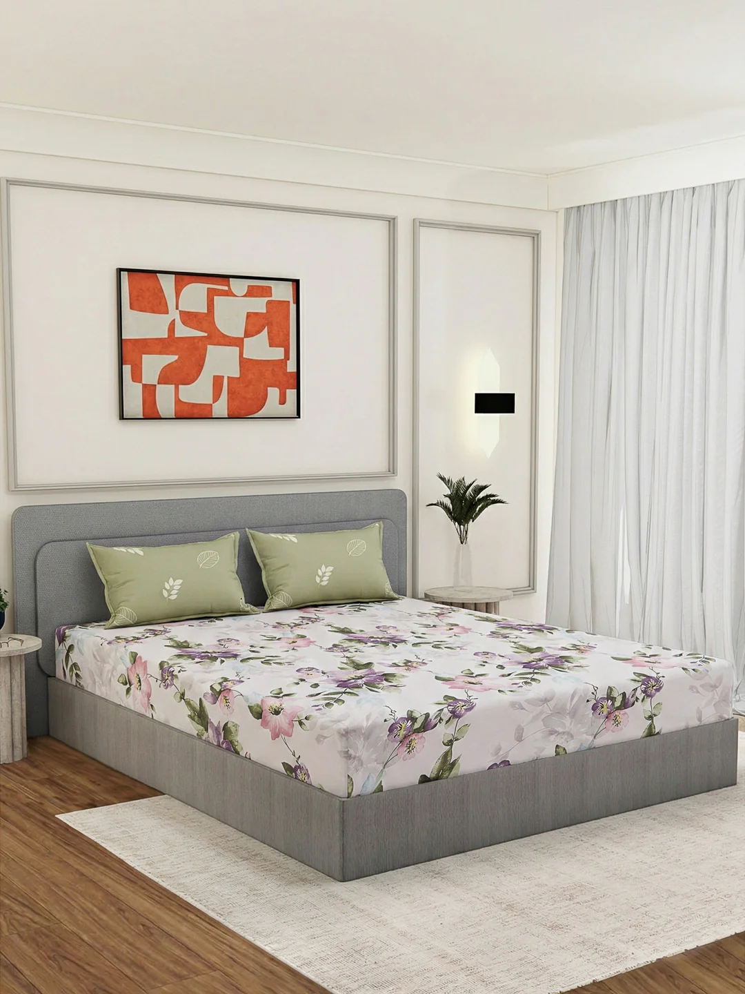 110 GSM Polyester Double Bed Bedsheet with 2 Pillow Covers Aromatica Collection - Image 2