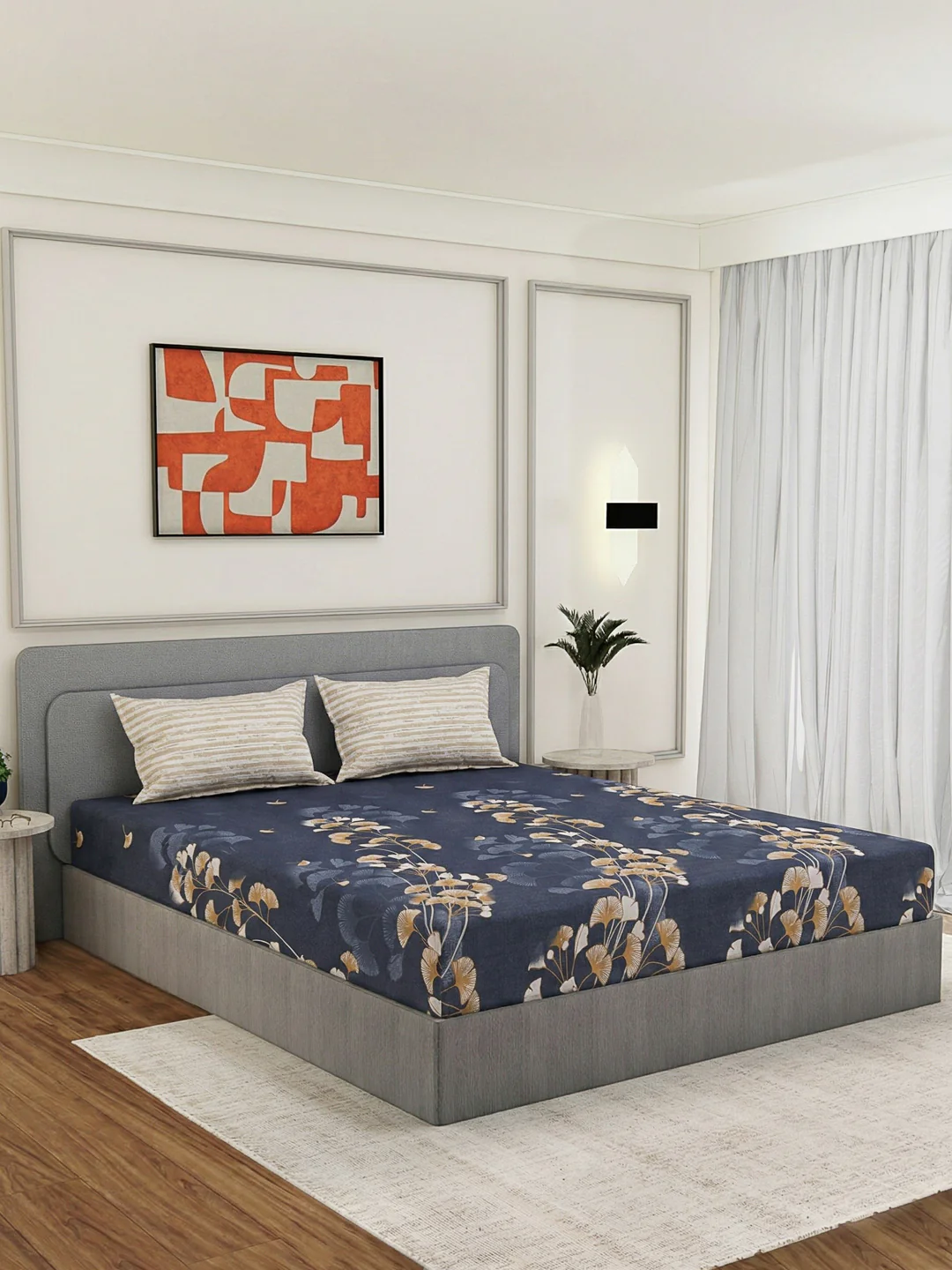 110 GSM Polyester Double Bed Bedsheet with 2 Pillow Covers Aromatica Collection - Image 2