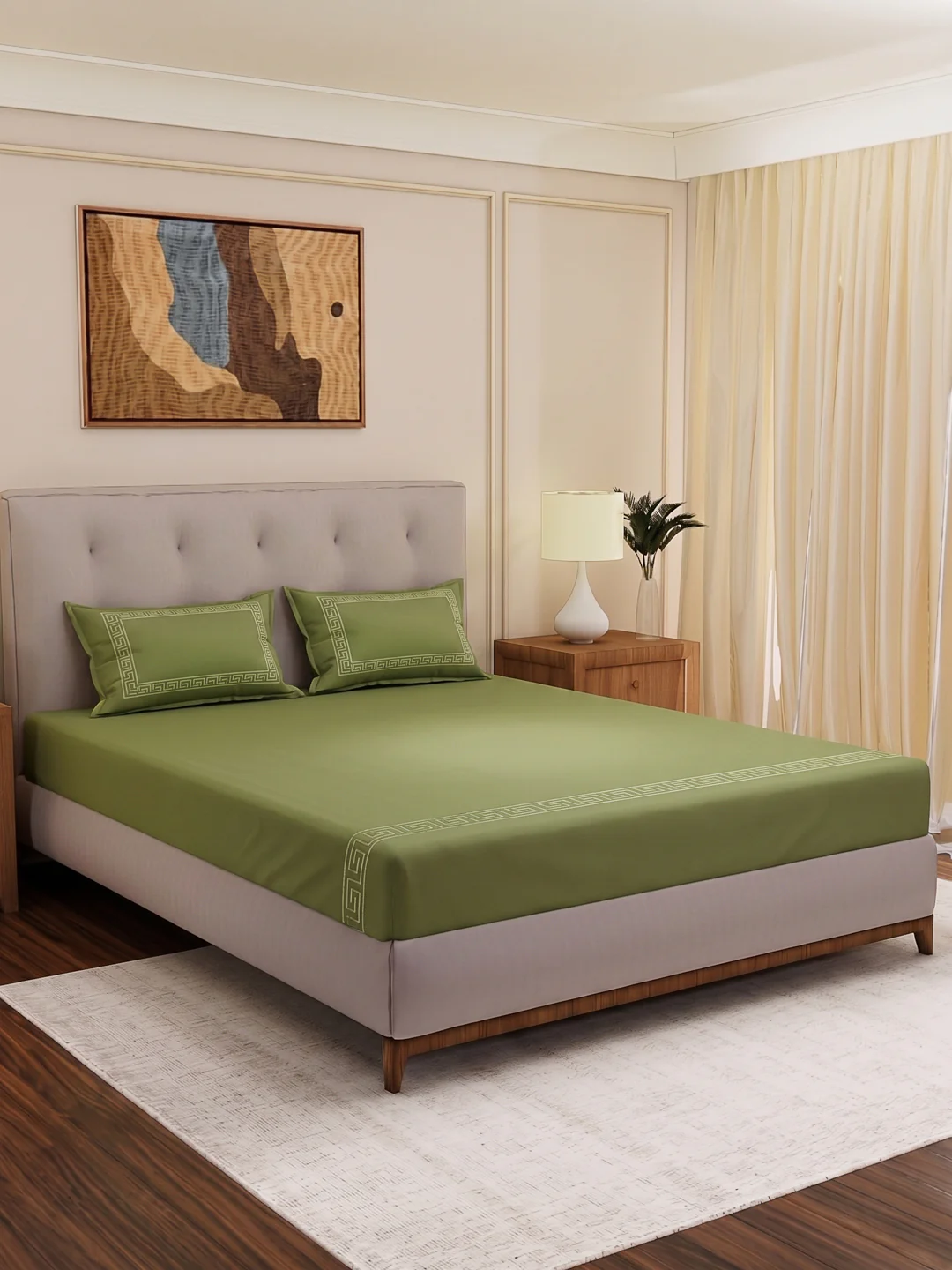 Premium 110 GSM Polyester King Size Bedsheet with 2 Pillow Covers Elite Embroidery Collection - Image 2