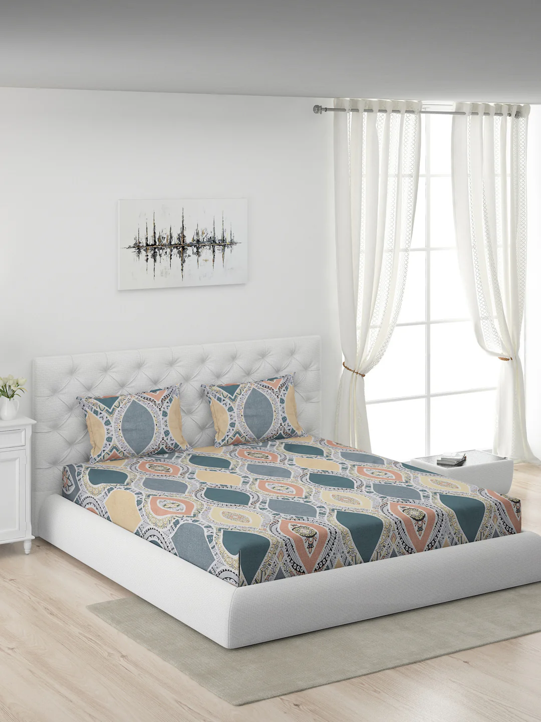 120 GSM Polyester Double Bed 1 Bedsheet with 2 Pillow Covers (Dazzle) - Image 2