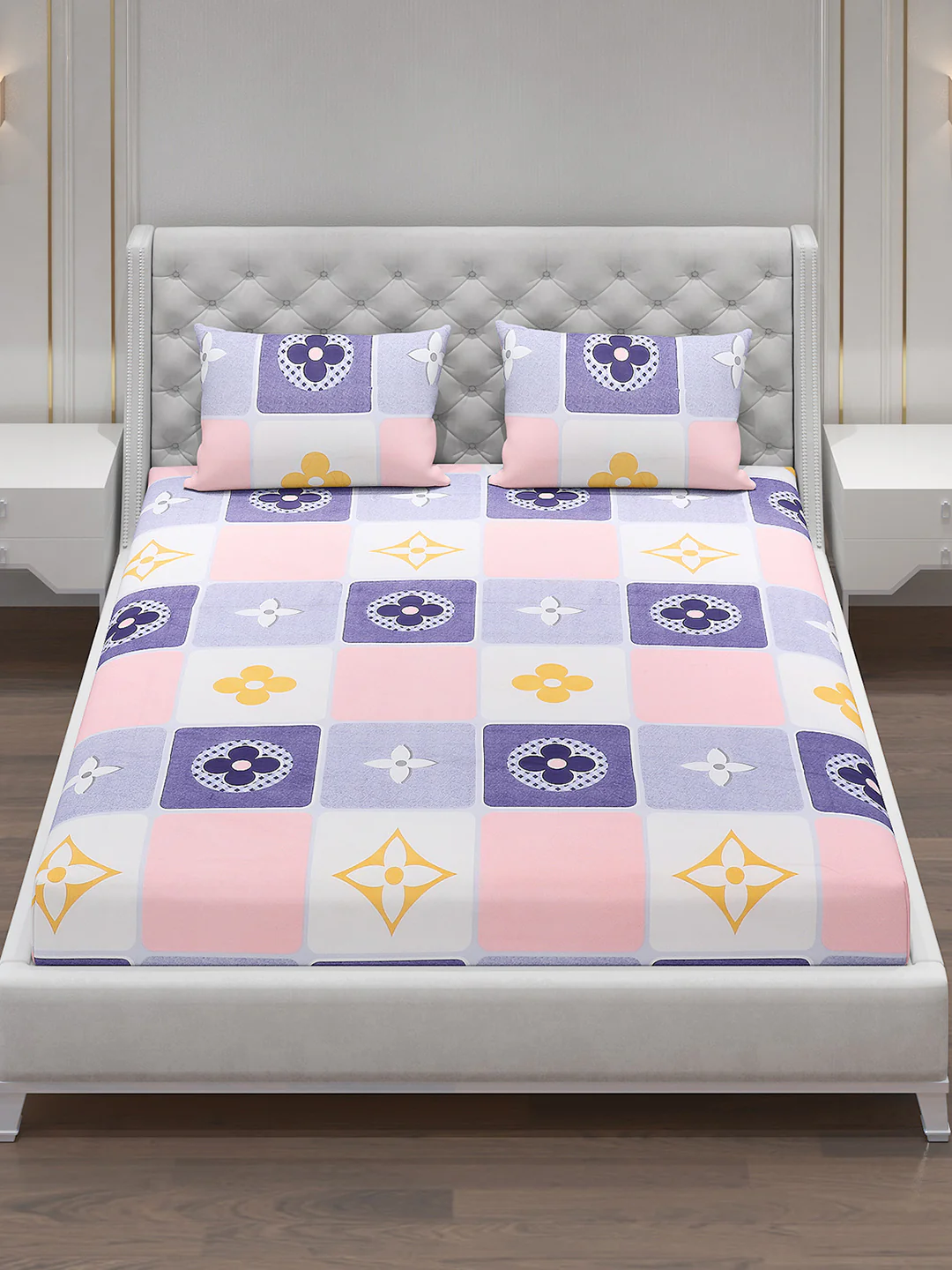 120 GSM  Polyester Double Bed Bedsheet with 2 Pillow Covers - Updated - Updated - Image 2