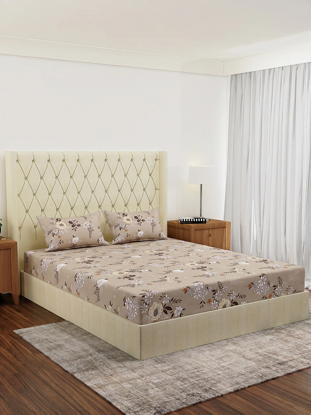 120 GSM Polyester Double Bed Bedsheet with 2 Pillow Covers Clara Collection - Image 2