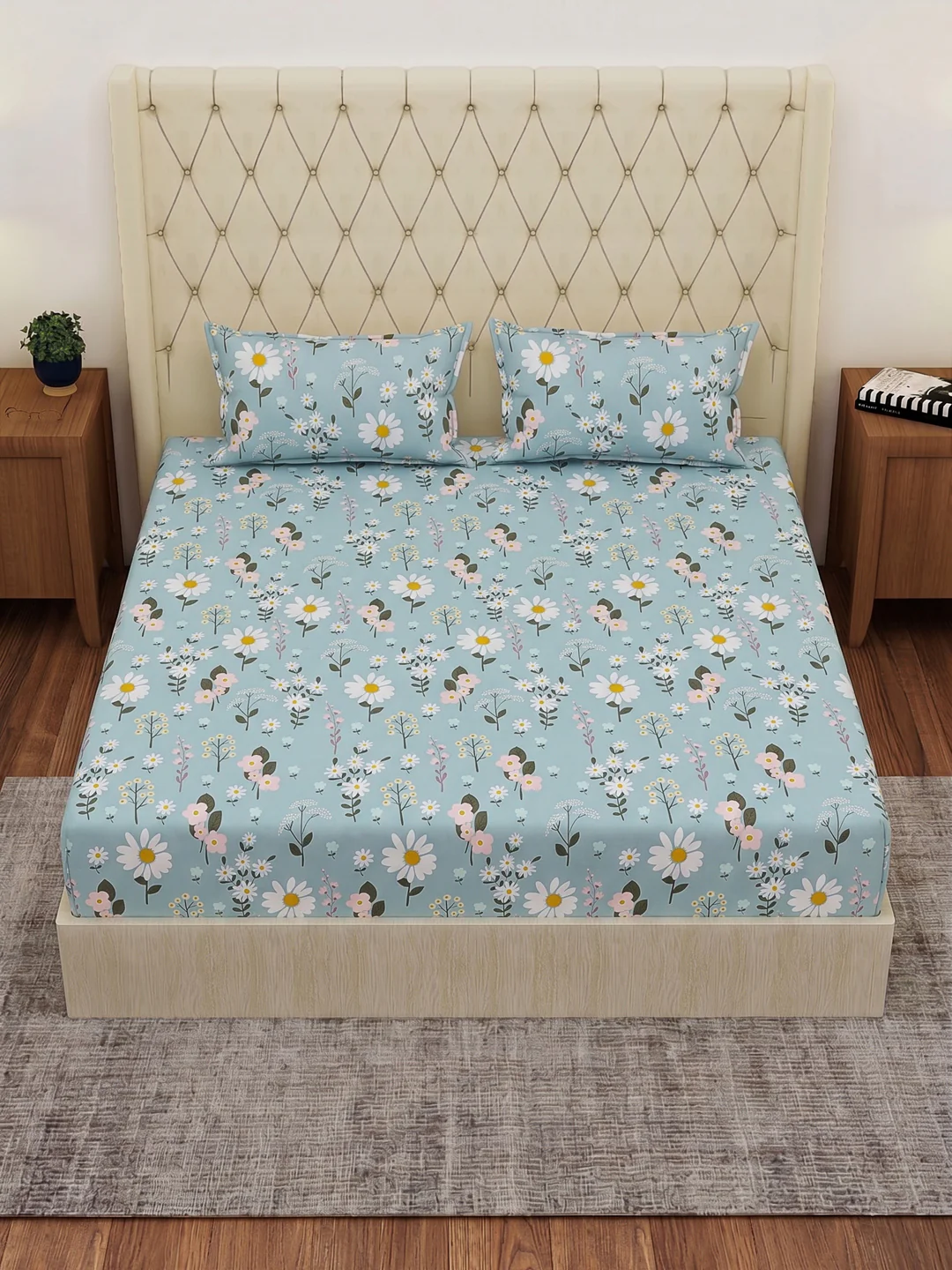 120 GSM Polyester Double Bed Bedsheet with 2 Pillow Covers Clara Collection - Image 4