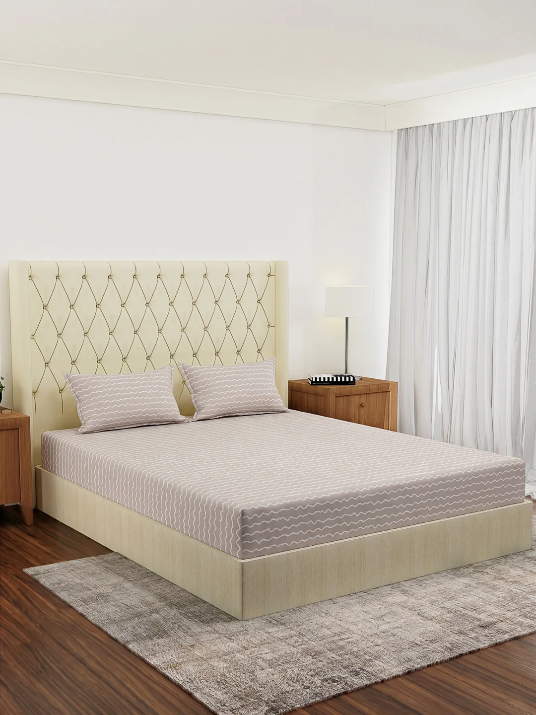 120 GSM Polyester Double Bed Bedsheet with 2 Pillow Covers Clara Collection - Image 2