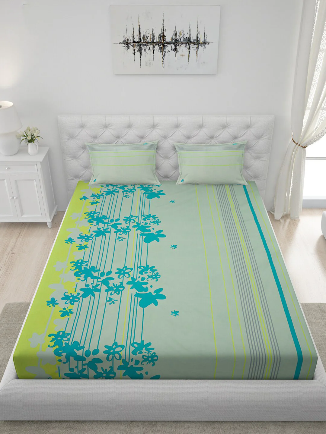 120 GSM Polyester Queen Bed 1 Bedsheet with 2 Pillow Covers (Dazzle) - Image 4