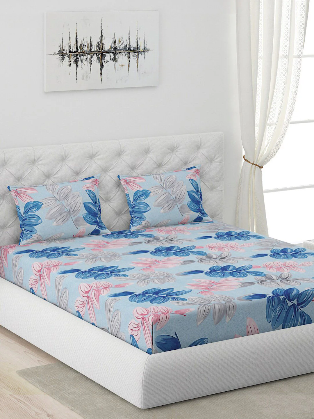 120 GSM Polyester Queen Bed 1 Bedsheet with 2 Pillow Covers (Dazzle) - Image 2