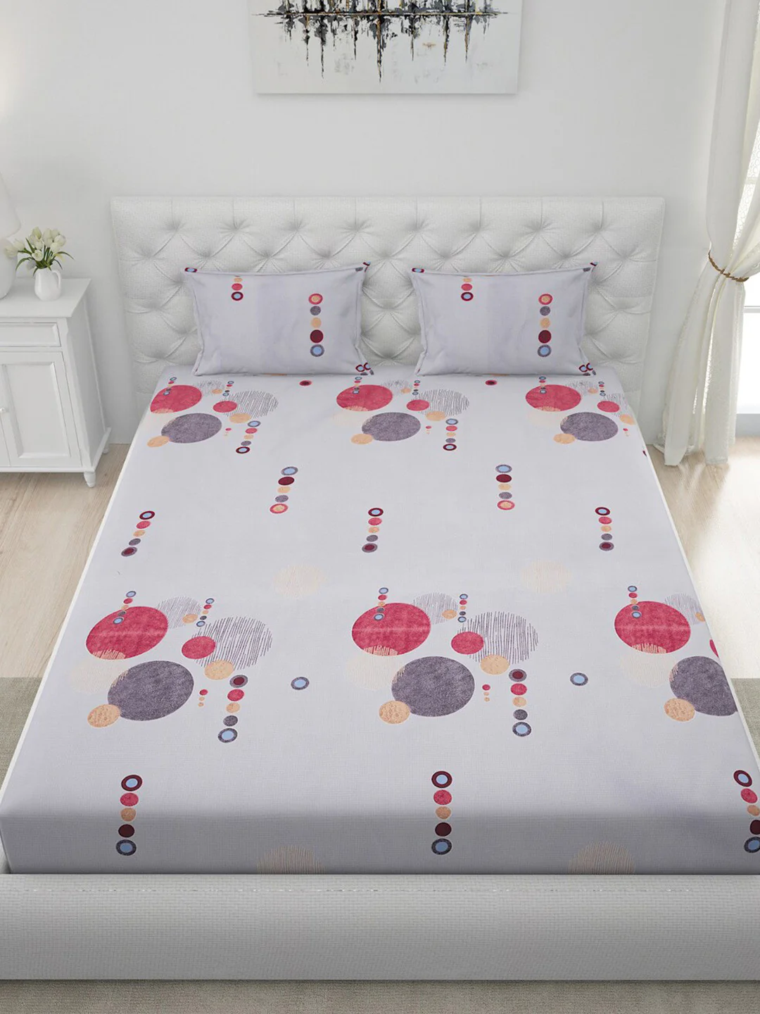 120 GSM Polyester Queen Bed 1 Bedsheet with 2 Pillow Covers (Dazzle) - Image 3