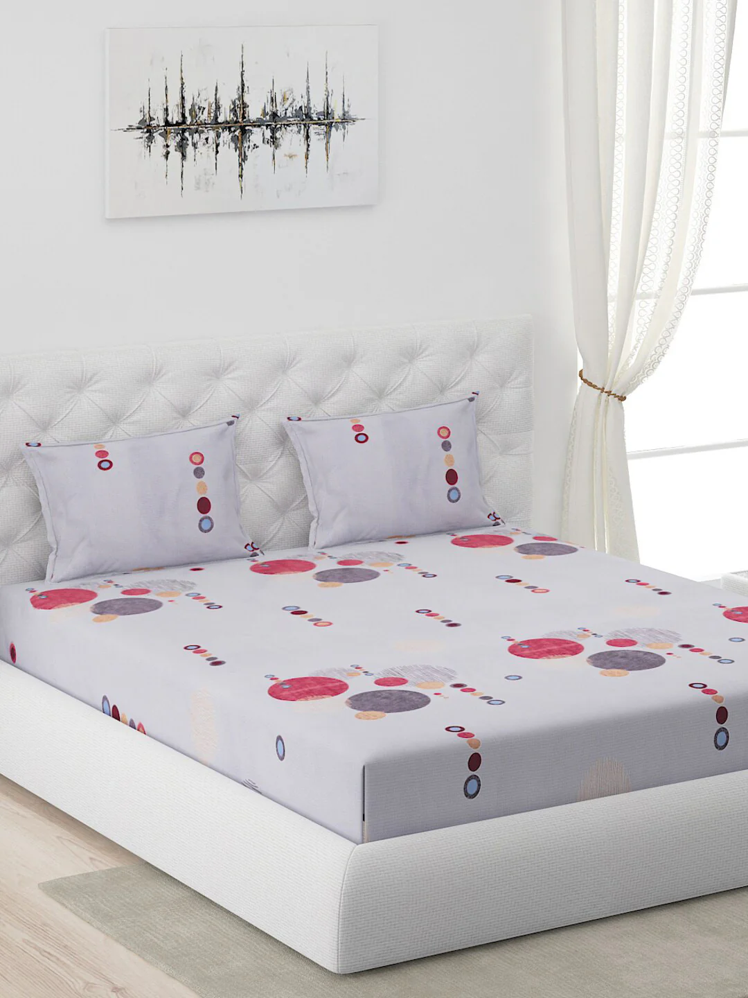 120 GSM Polyester Queen Bed 1 Bedsheet with 2 Pillow Covers (Dazzle) - Image 4