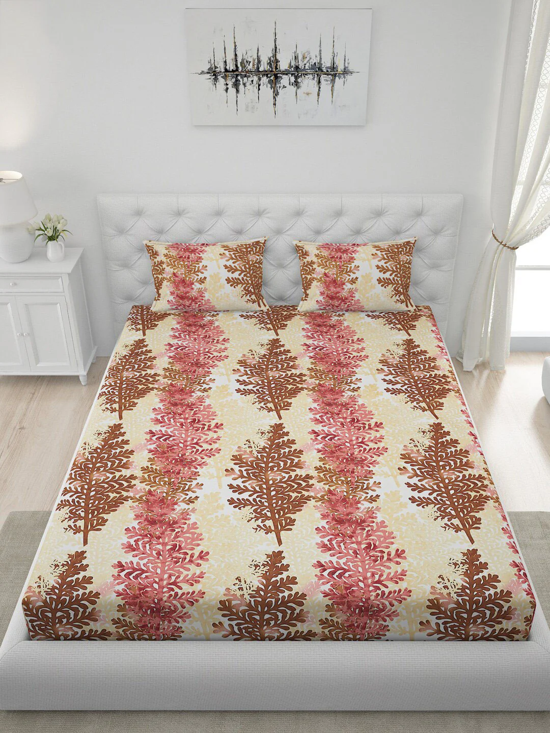 120 GSM Polyester Queen Bed 1 Bedsheet with 2 Pillow Covers (Dazzle) - Image 4