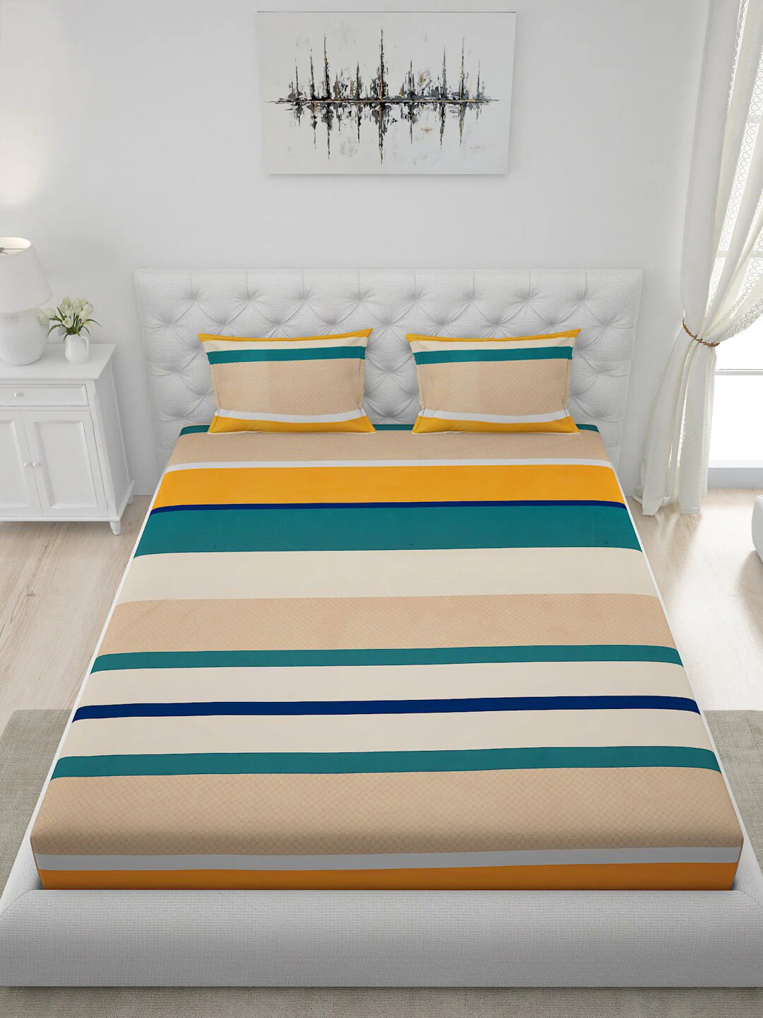 120 GSM Polyester Queen Bed 1 Bedsheet with 2 Pillow Covers (Dazzle) - Image 4