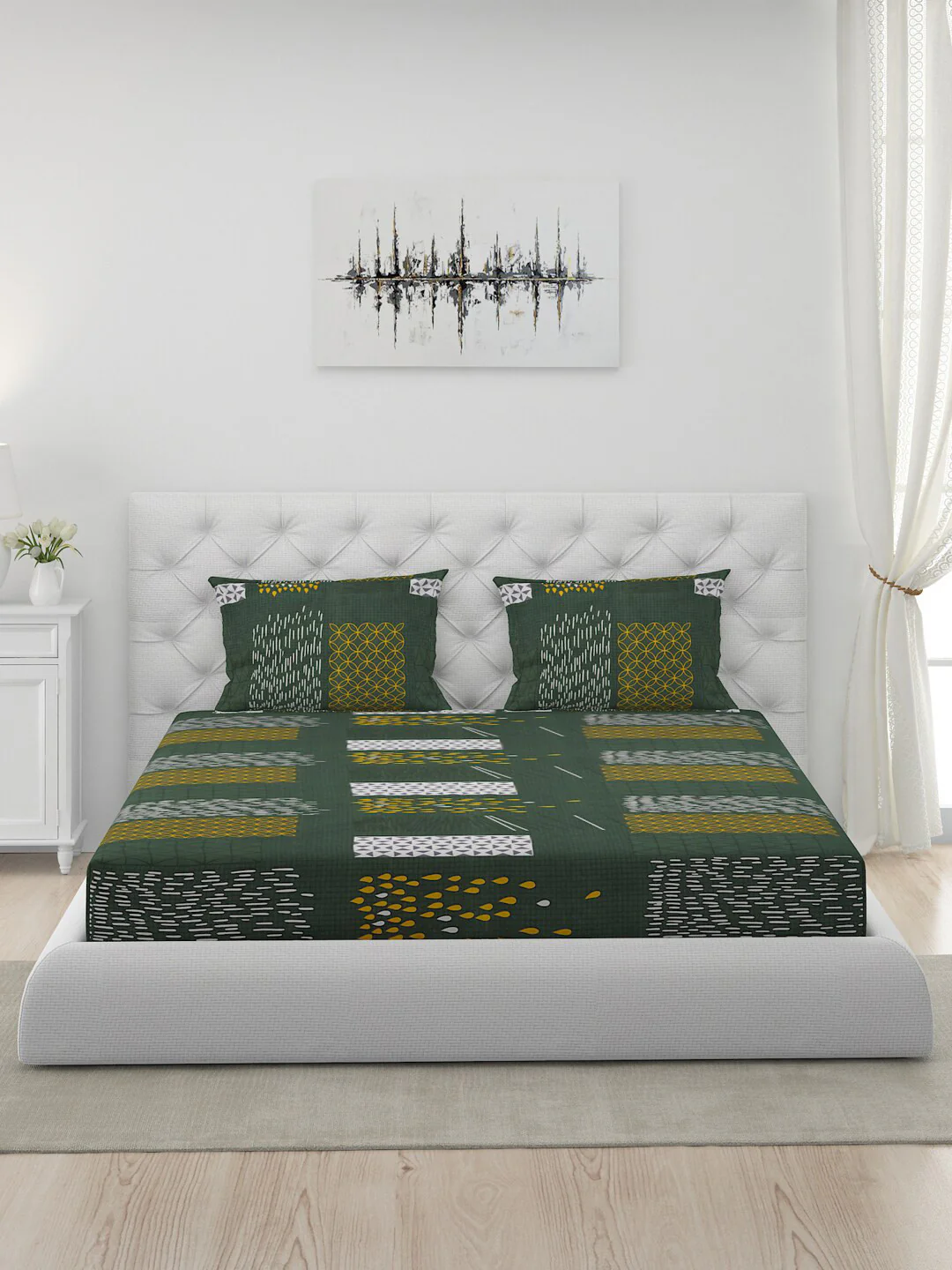 120 GSM Polyester Queen Bed 1 Bedsheet with 2 Pillow Covers (Dazzle) - Image 2