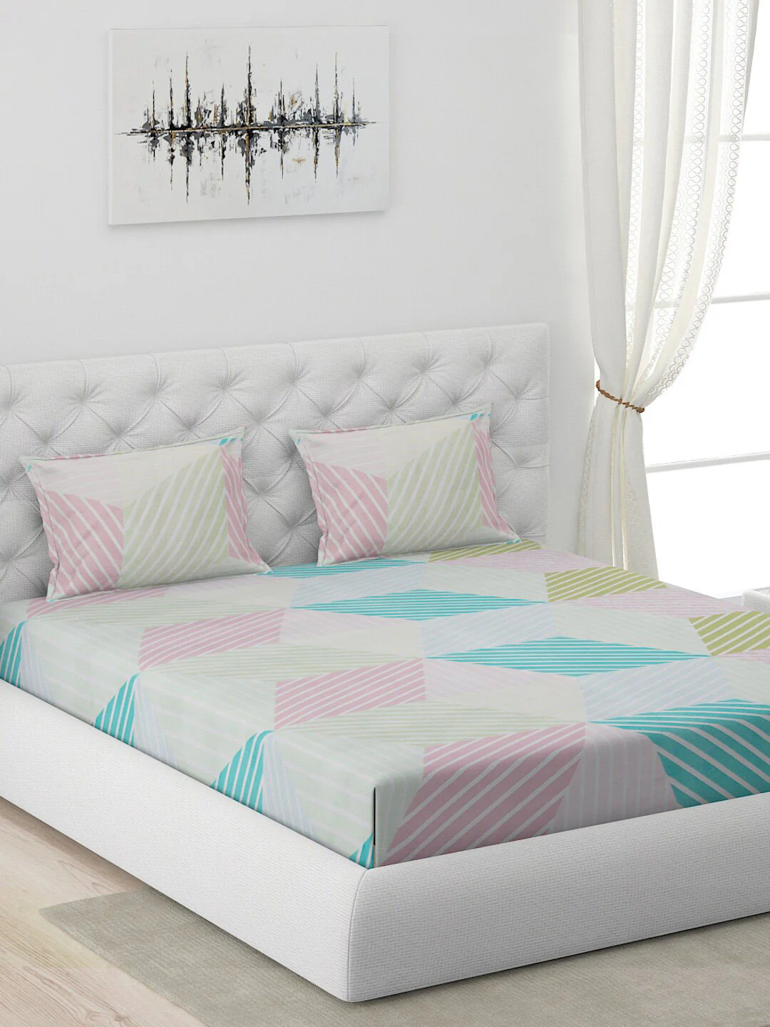 120 GSM Polyester Queen Bed 1 Bedsheet with 2 Pillow Covers (Dazzle) - Image 2
