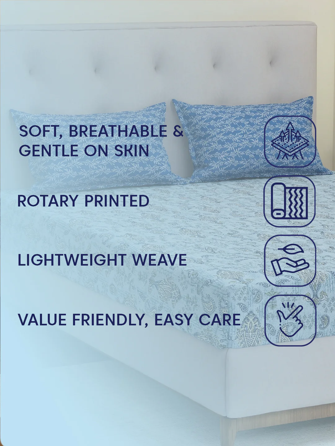 MOCA by Monte Carlo 120 TC Polycotton Double Bed Bedsheet with 2 Pillow Covers Paradise Collection - Image 9